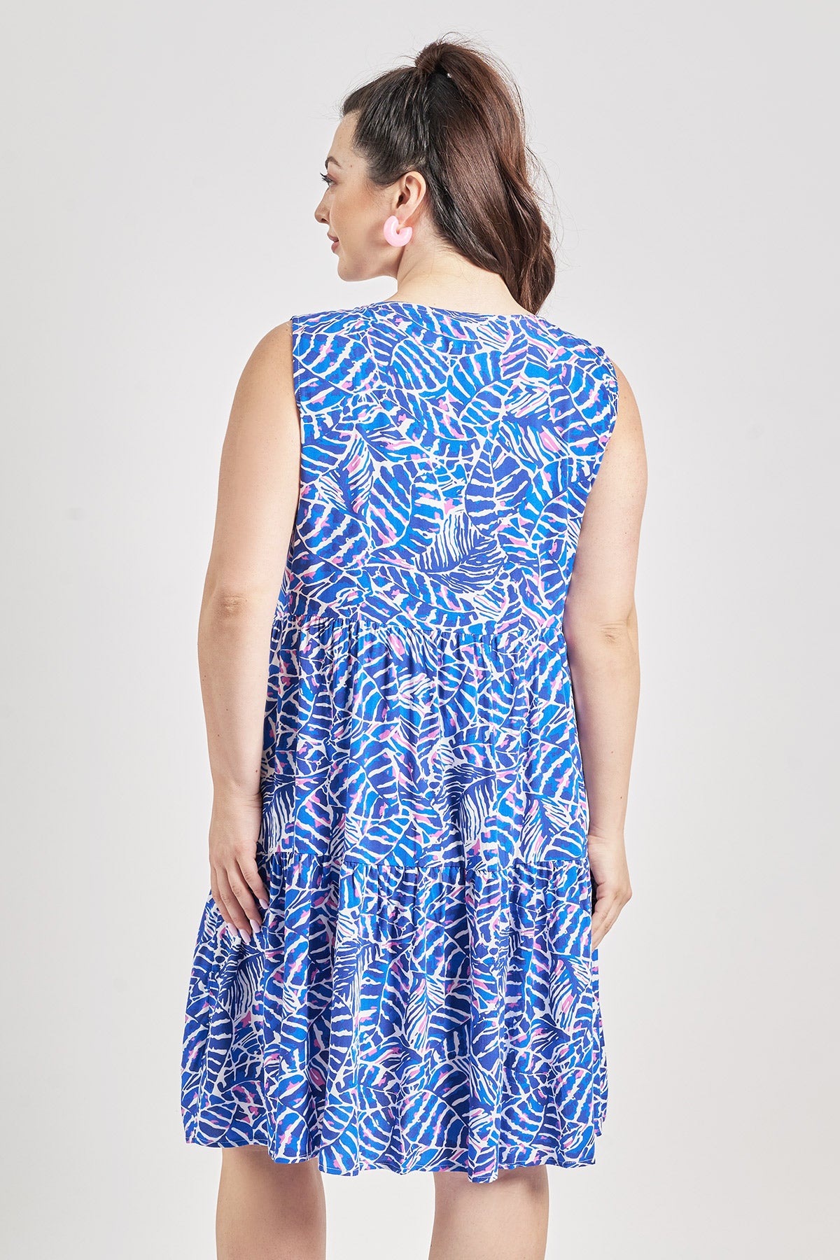 Μidi viscose voile dress botanical print - Royal Blue