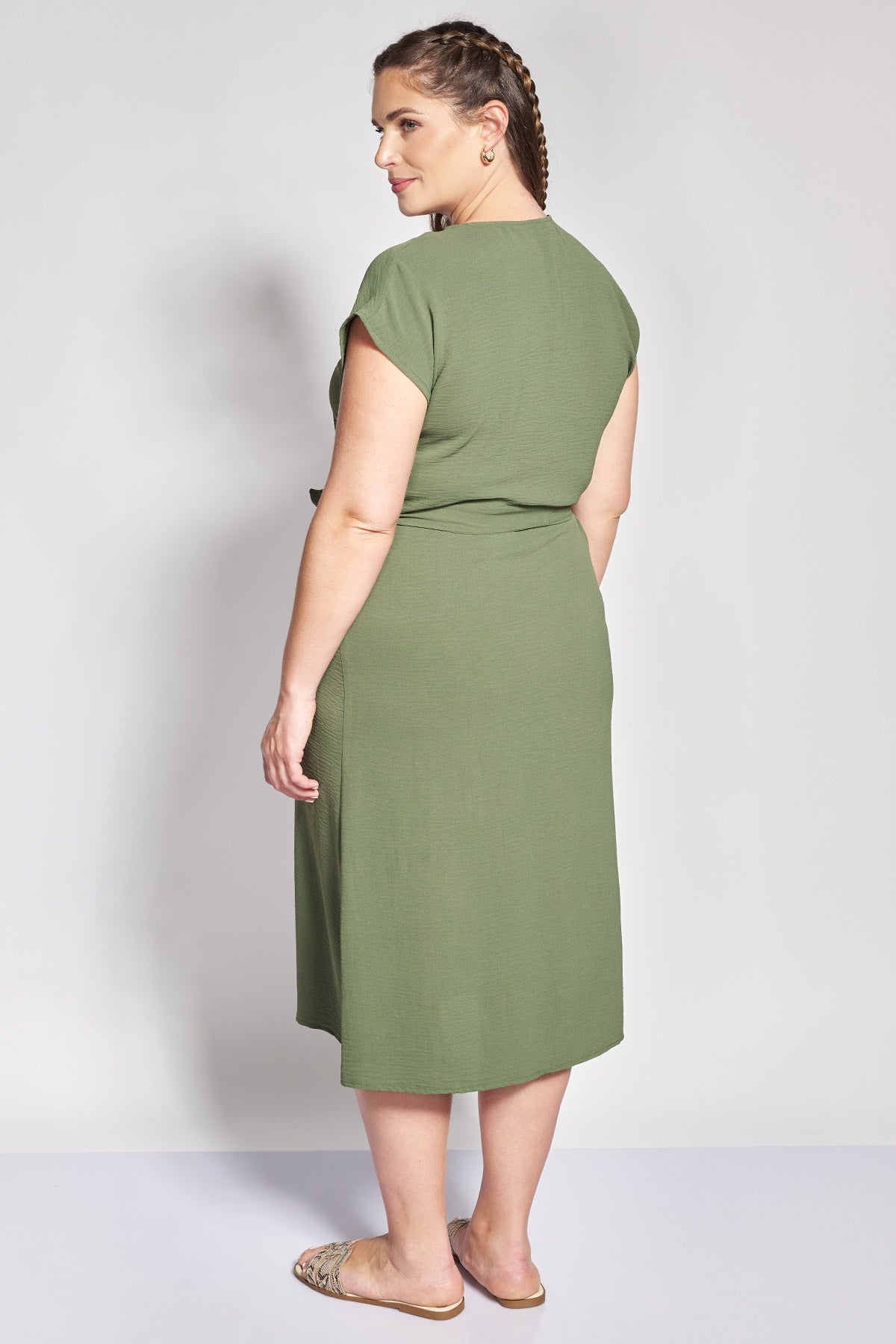 Midi Shirt Dress with Belt textured washed - Khaki