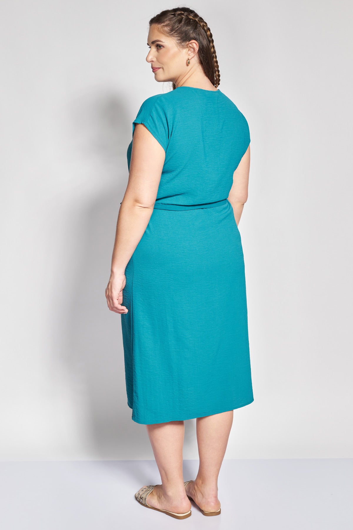 Midi Shirt Dress with Belt textured washed - Petrol Blue
