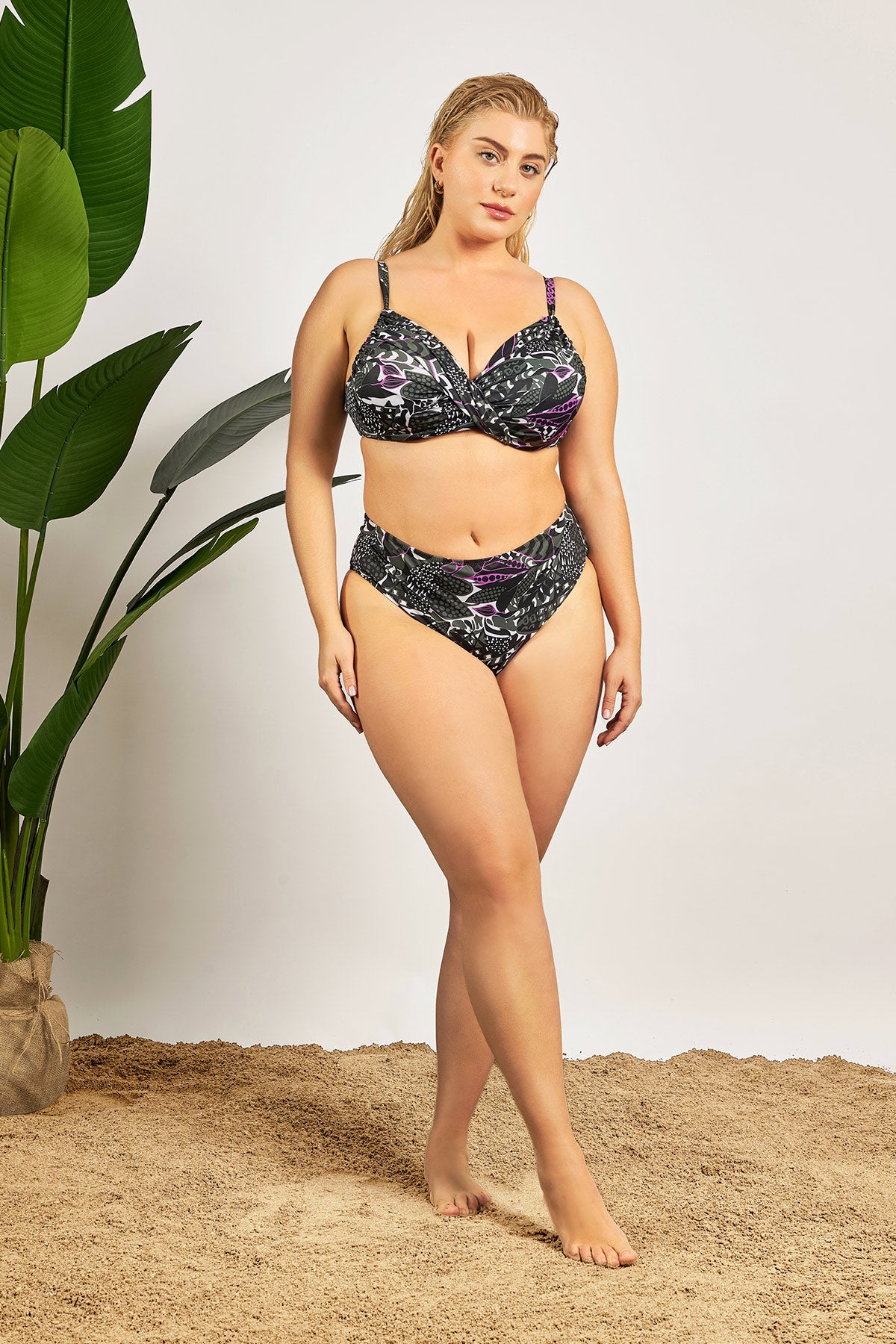 Βikini bottom boho botanical print - Khaki