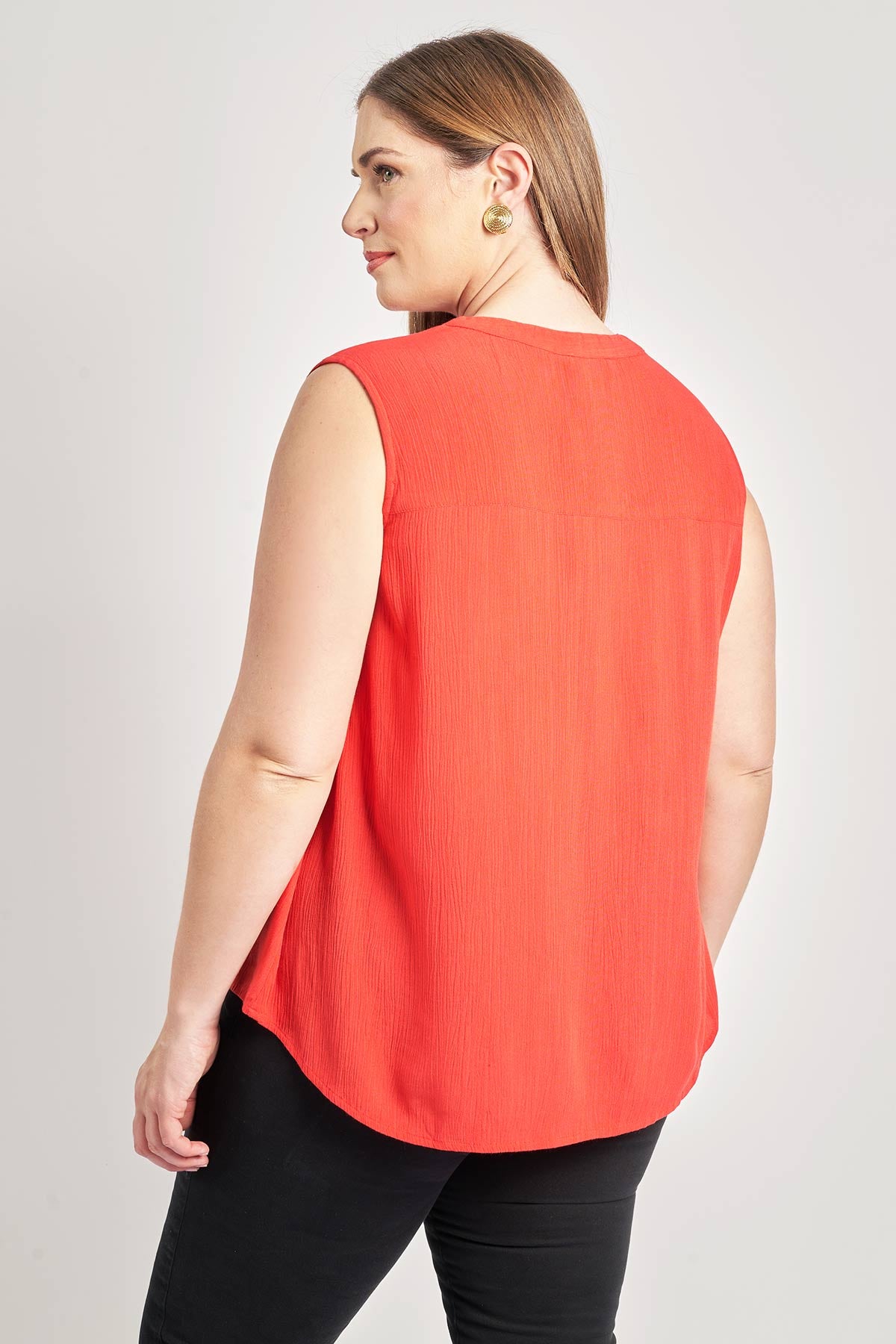 Sleeveless crinkle viscose blouse - Red