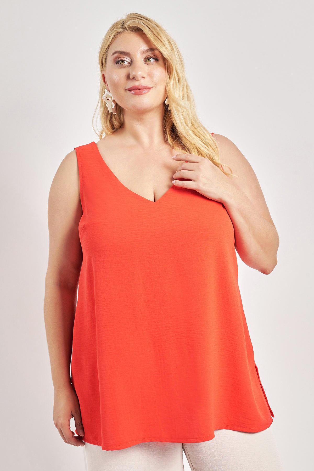 Sleeveless textured washed blouse - Red
