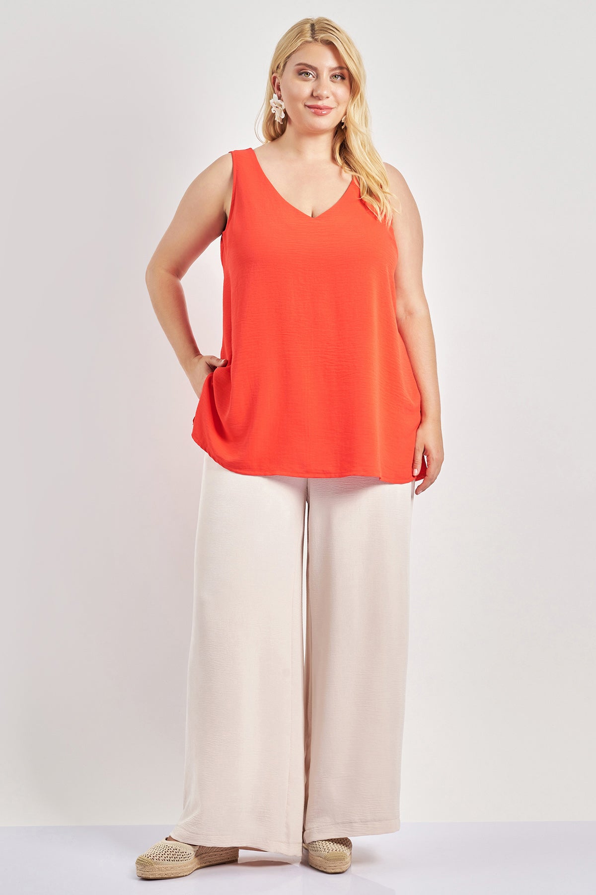 Sleeveless textured washed blouse - Red
