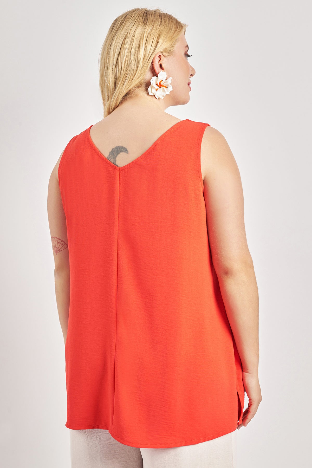 Sleeveless textured washed blouse - Red