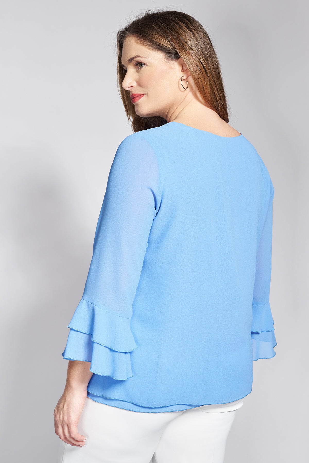 Double layer georgette blouse with ruffled sleeves - Indigo