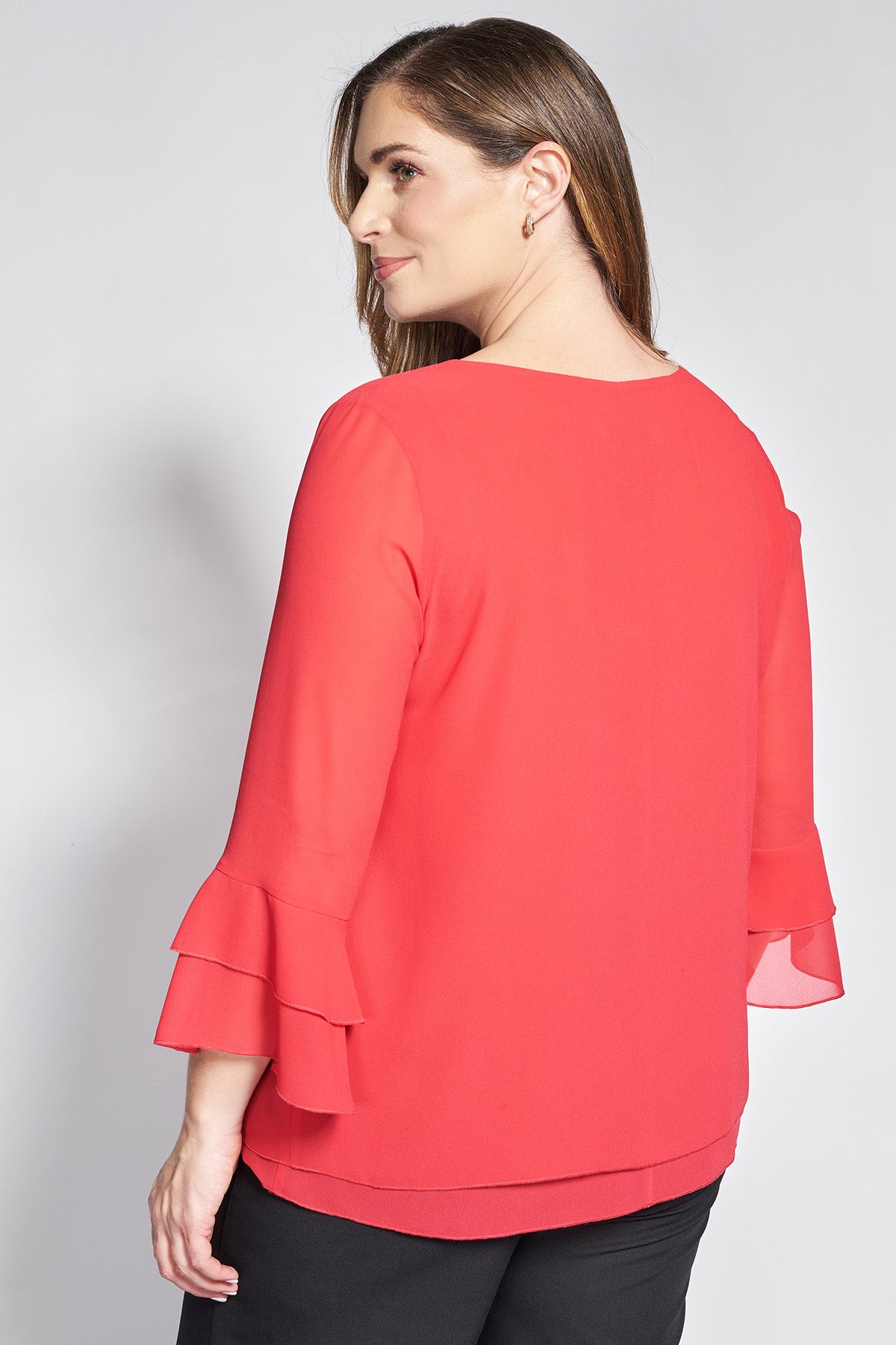 Double layer georgette blouse with ruffled sleeves - Red