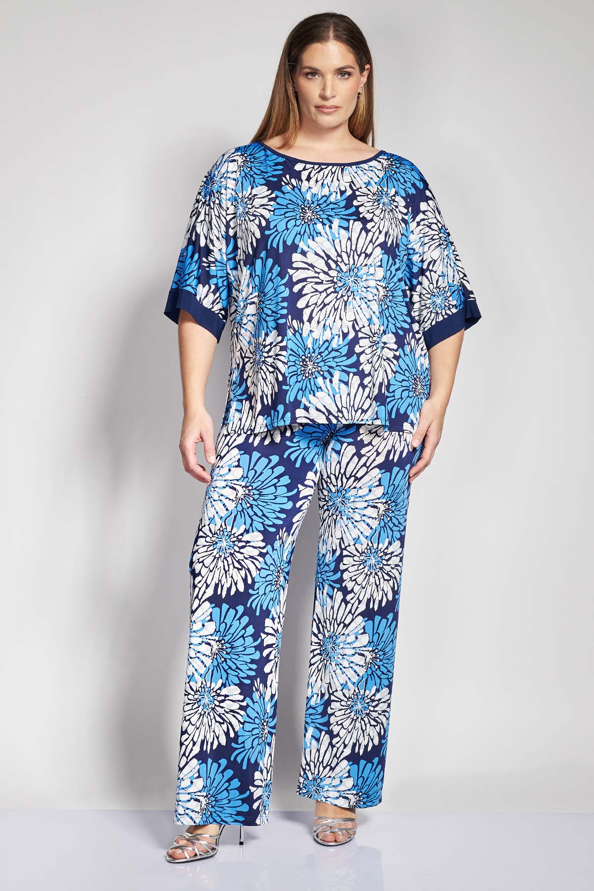 Floral top with colorblock details - Blue