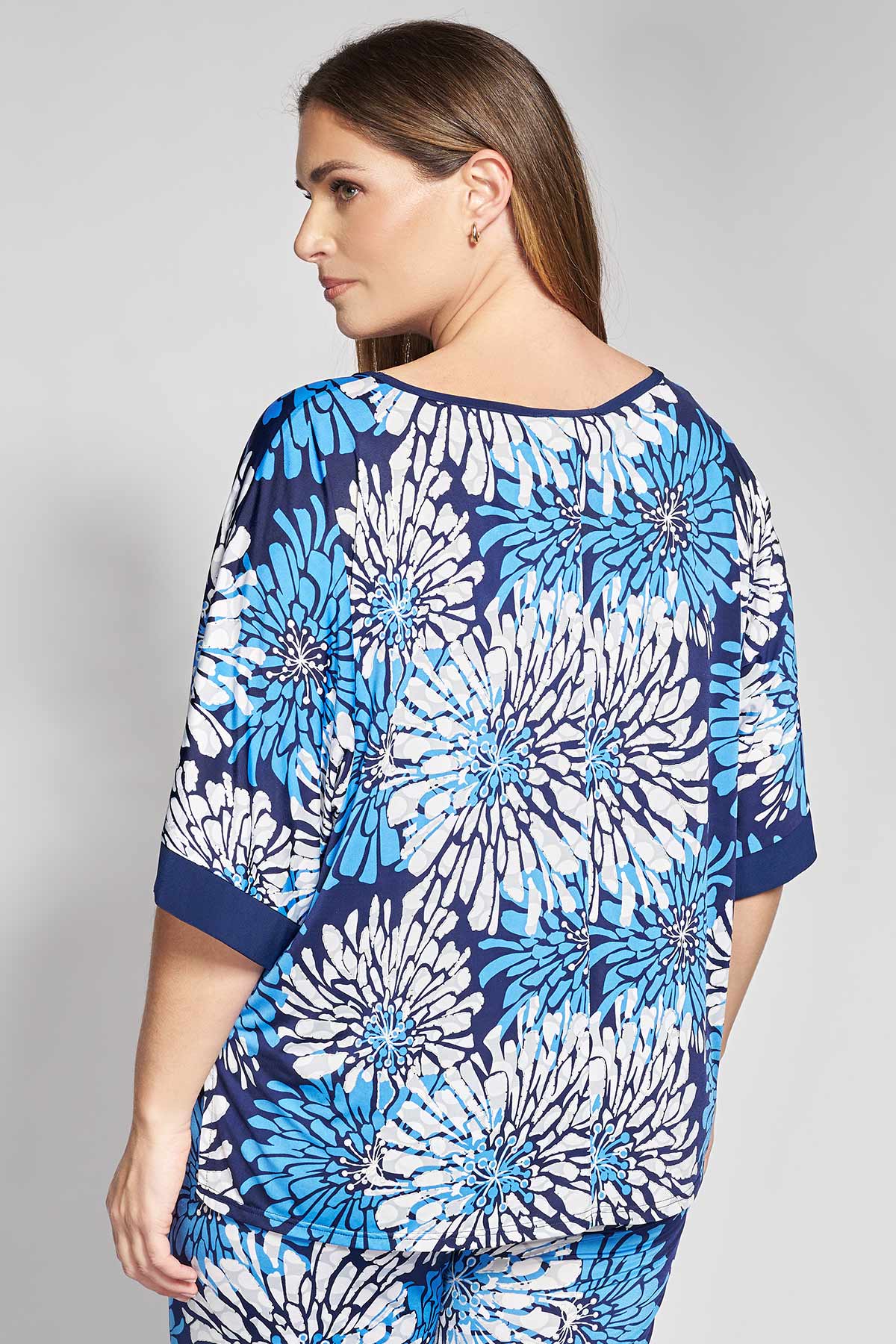 Floral top with colorblock details - Blue