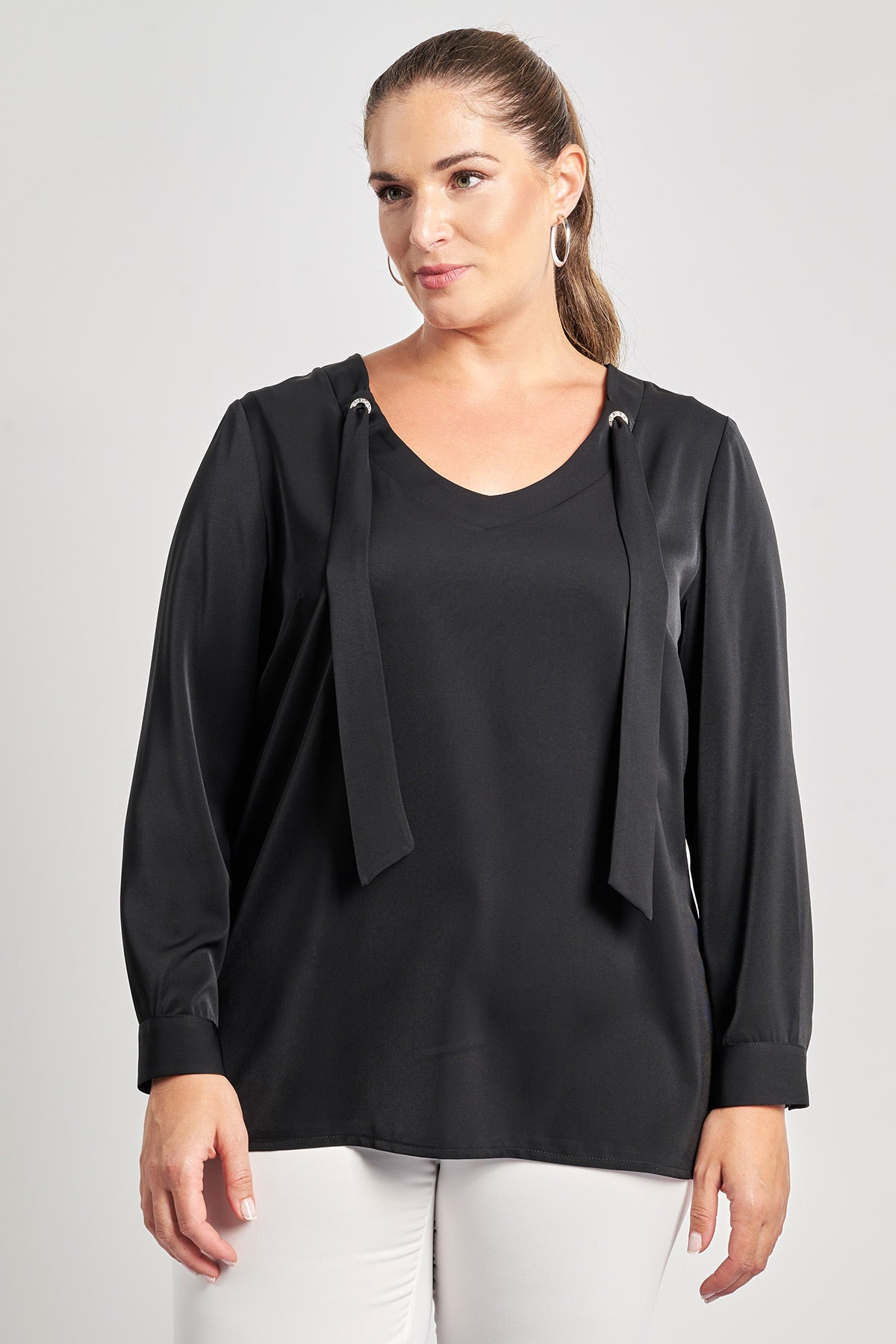 Blouse with cuffs and ties - Black