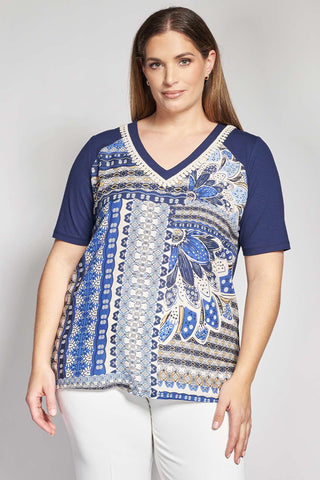 Patchwork Print Blouse - Blue
