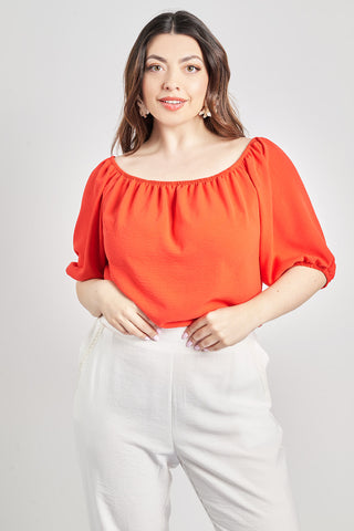 Μπλούζα off-shoulder washed ανάγλυφο - Κόκκινο