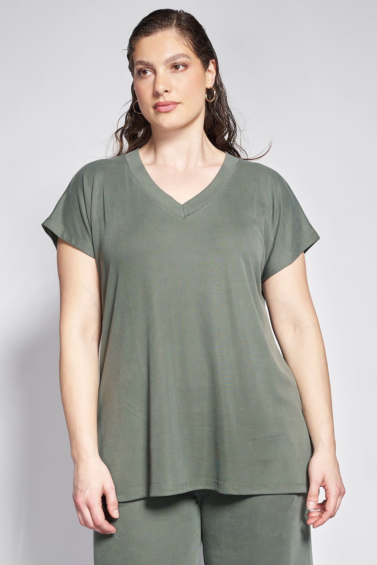Relaxed Fit Ribbed Top - Khaki