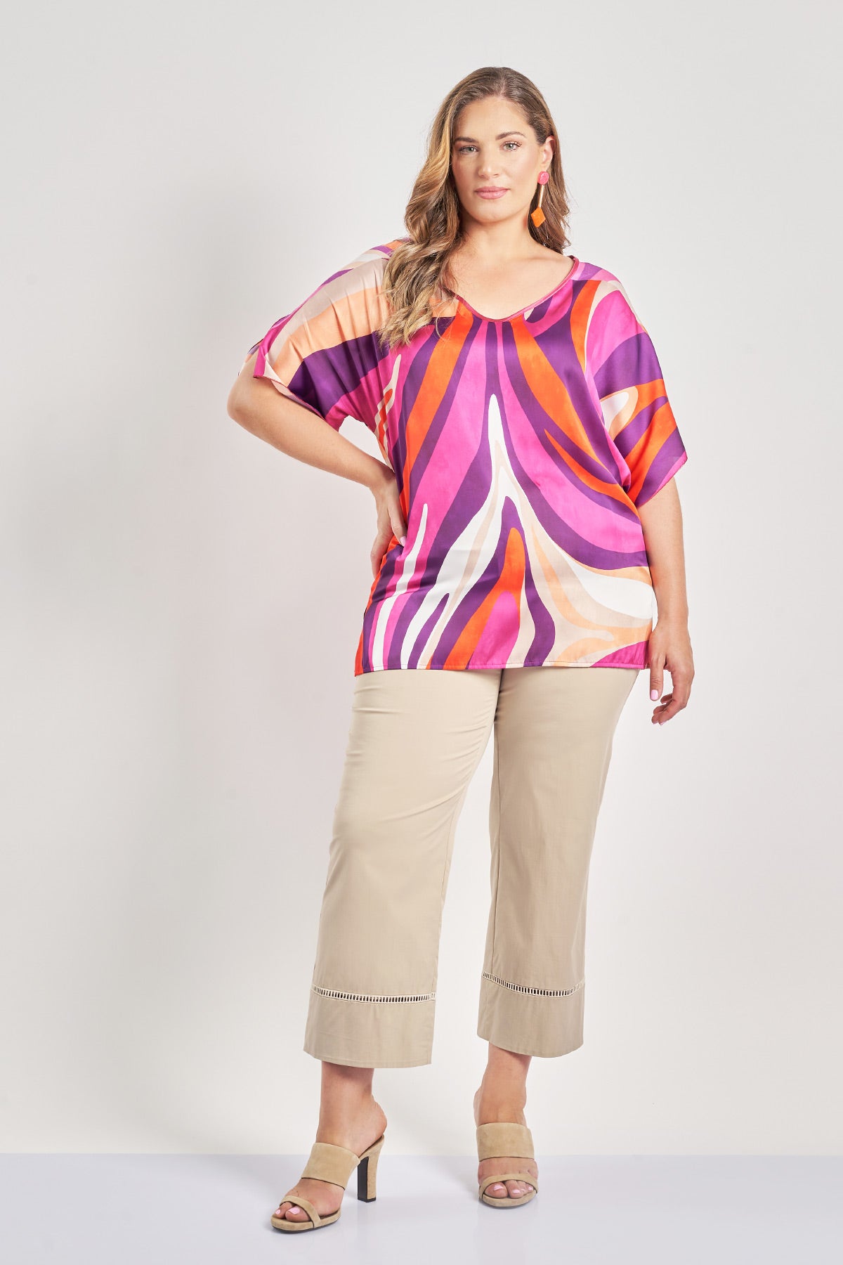 Satin blouse in printed abstract pattern - Purple