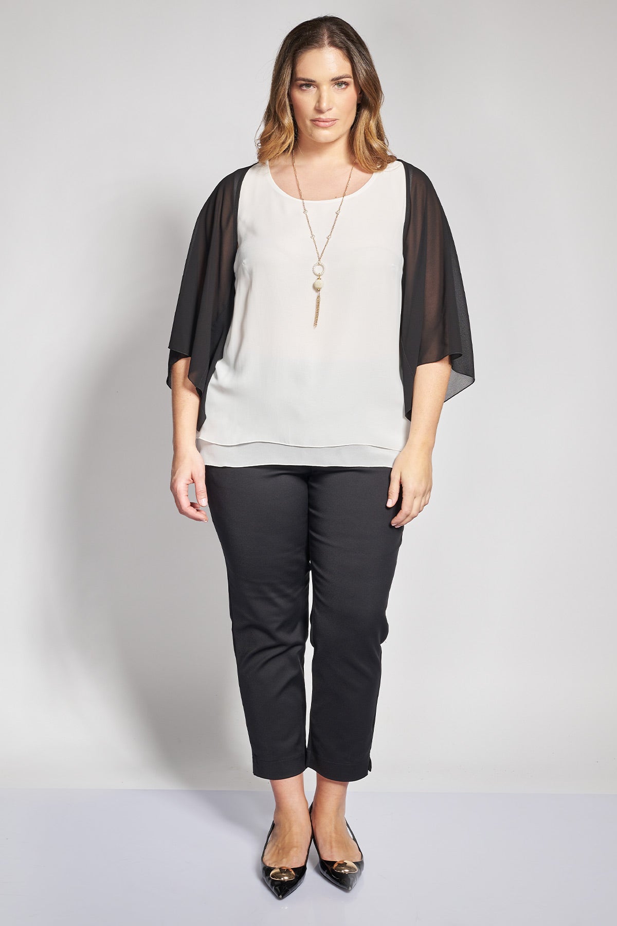 Georgette bolero with relaxed sleeves - Black