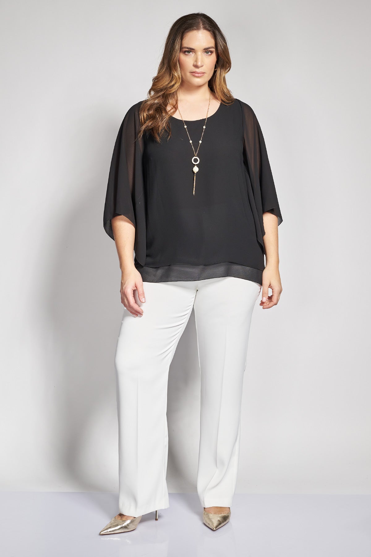 Georgette bolero with relaxed sleeves - Black
