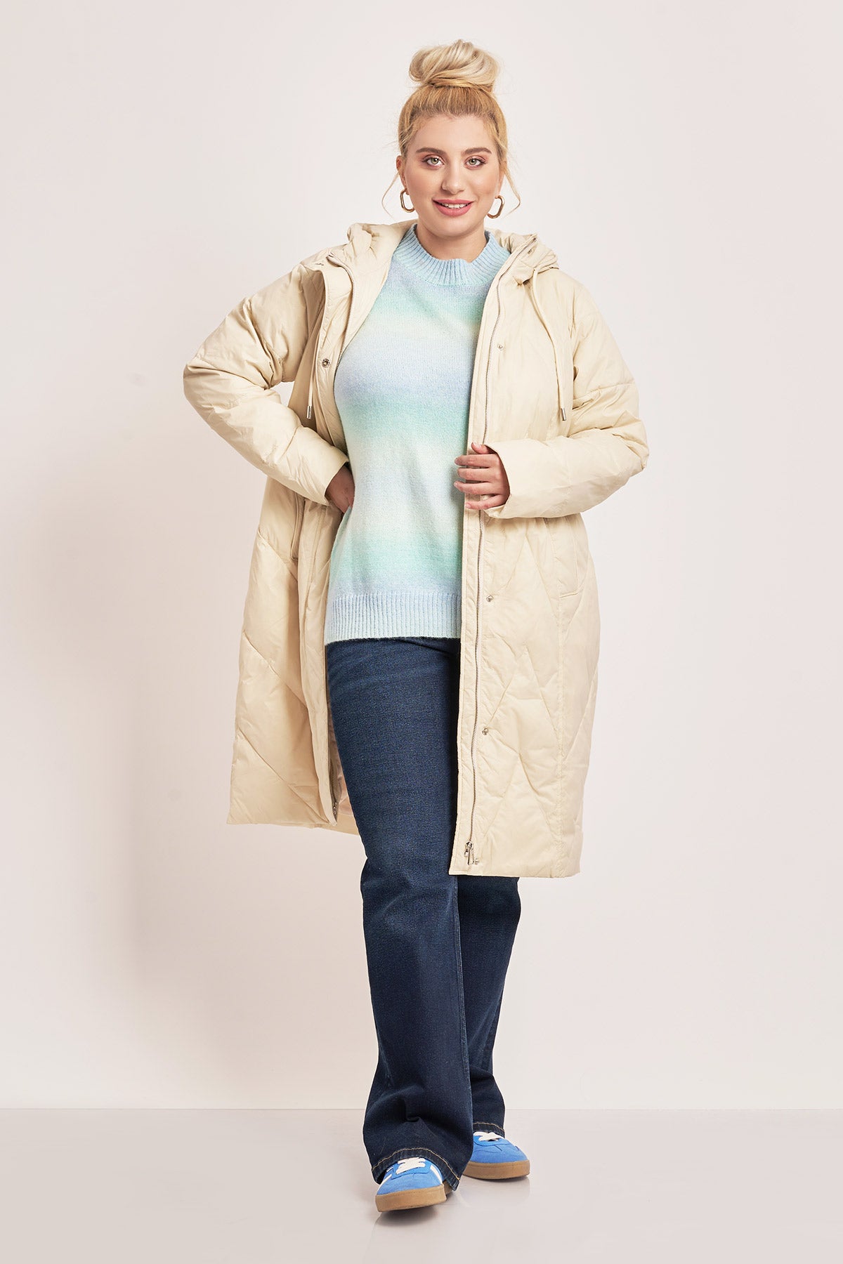 Quilted hooded jacket - Ecru