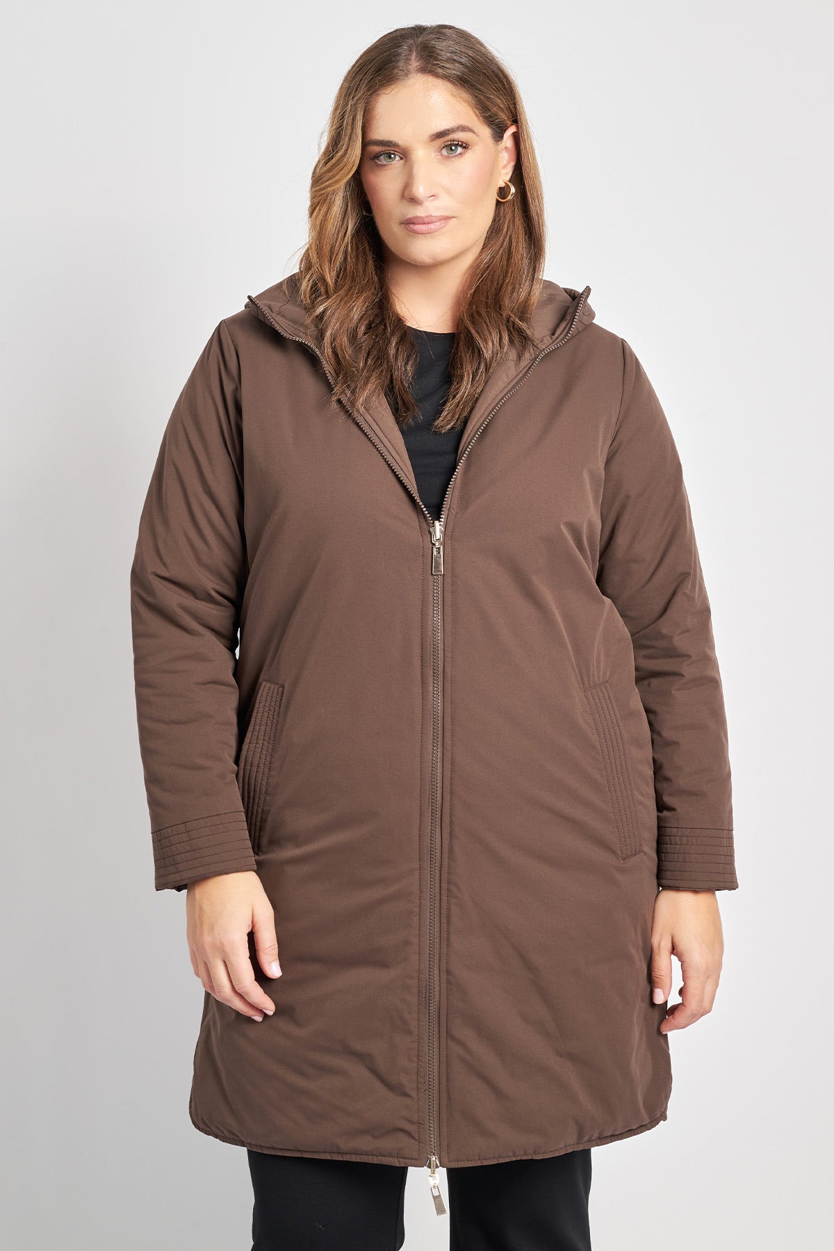 Double-faced jacket with hood - Brown