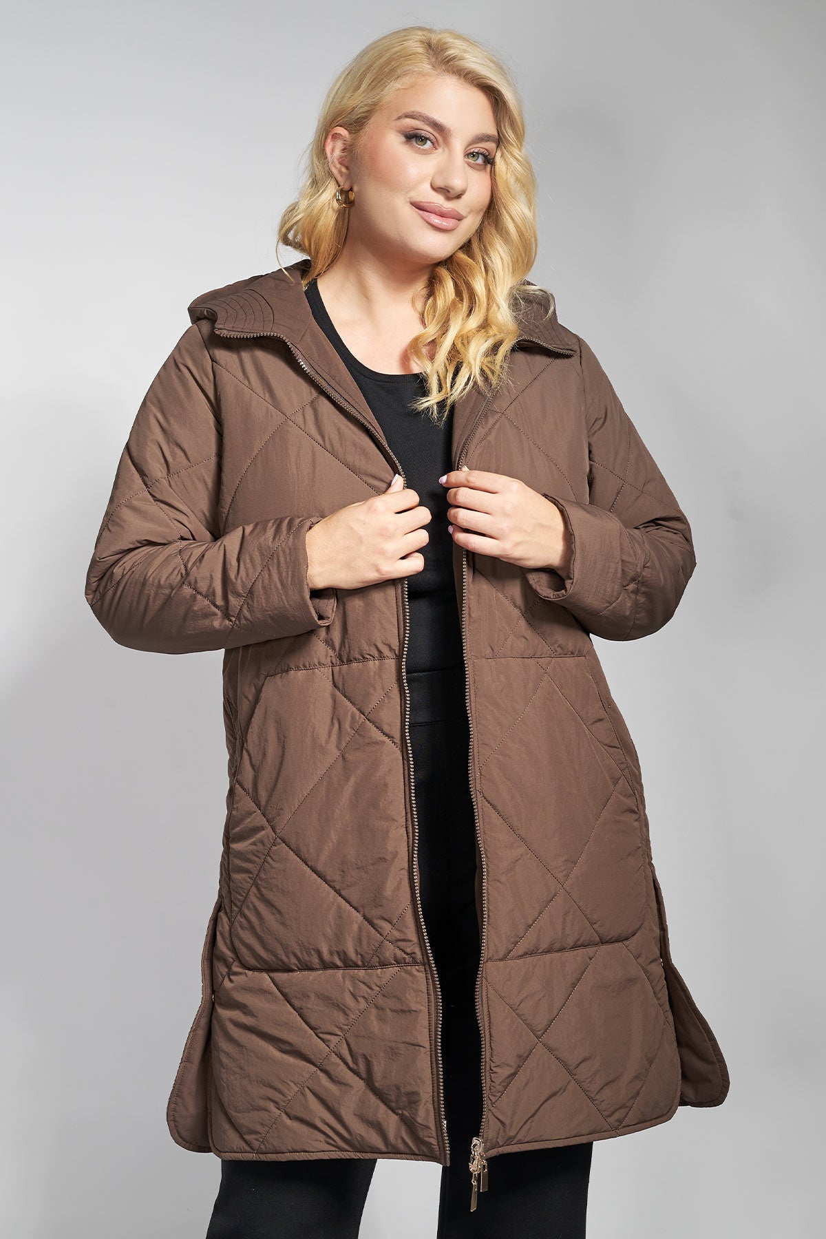Double-faced jacket with hood - Brown