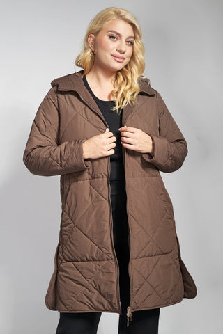 Double-faced jacket with hood - Brown