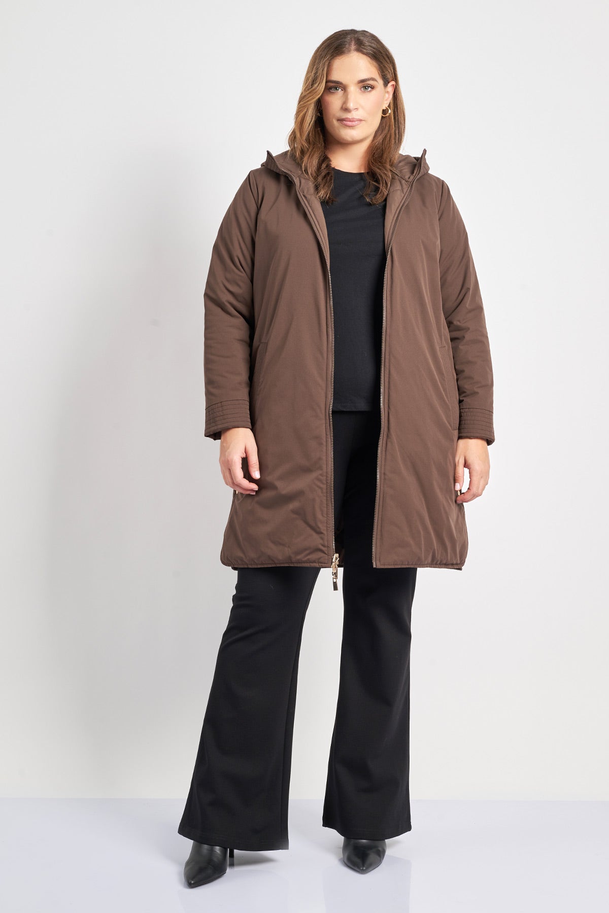 Double-faced jacket with hood - Brown
