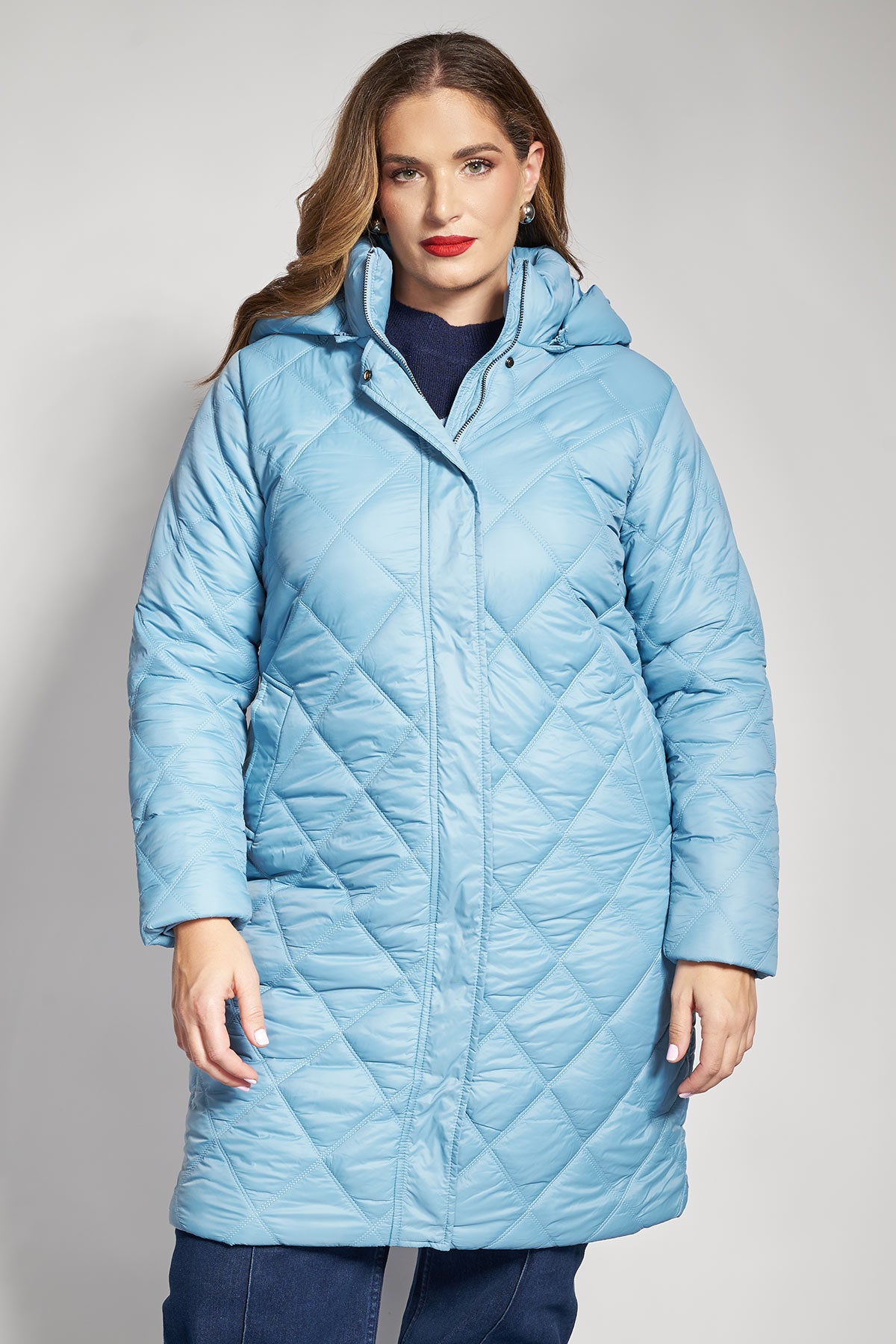 Long quilted jacket with detachable hood - Ciel