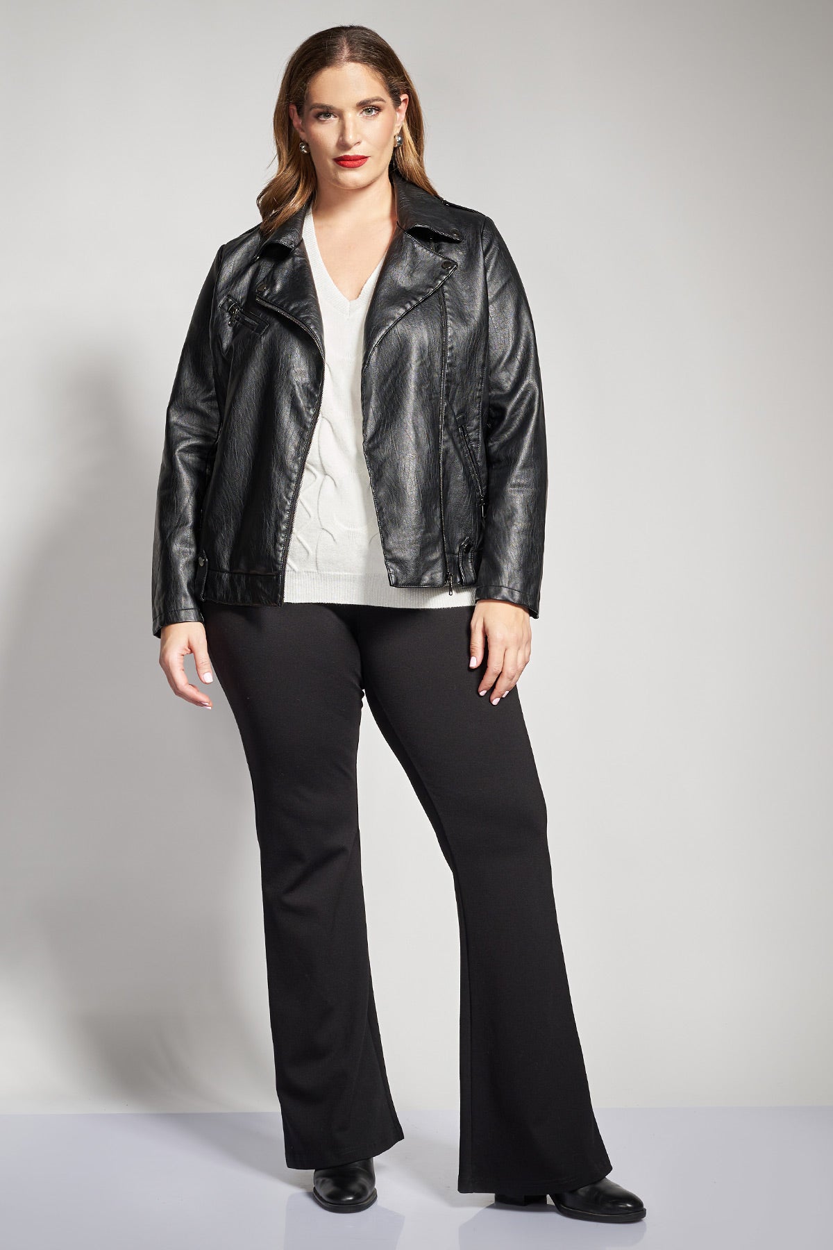 Biker style jacket in faux leather - Black