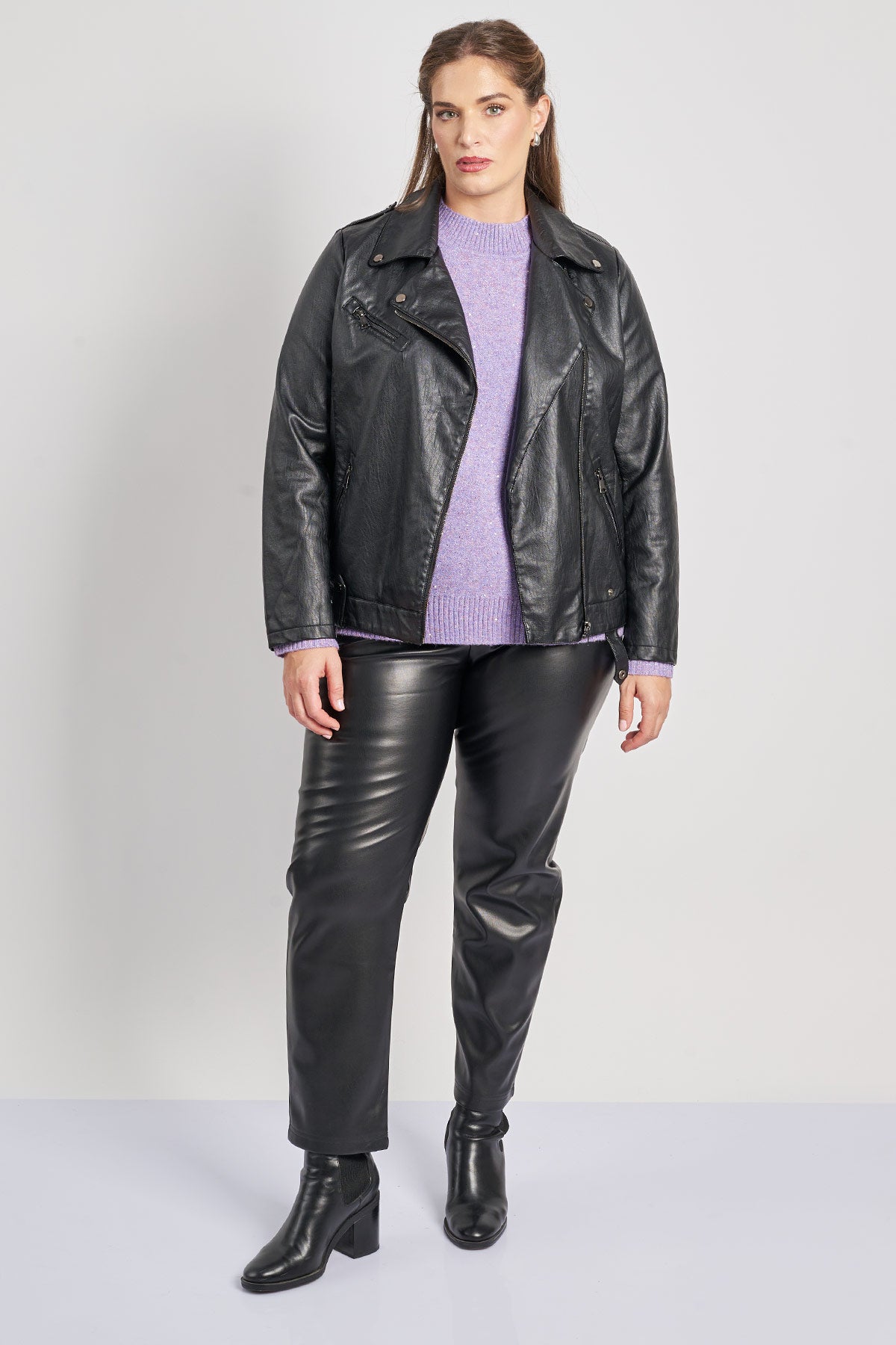 Biker style jacket in faux leather - Black