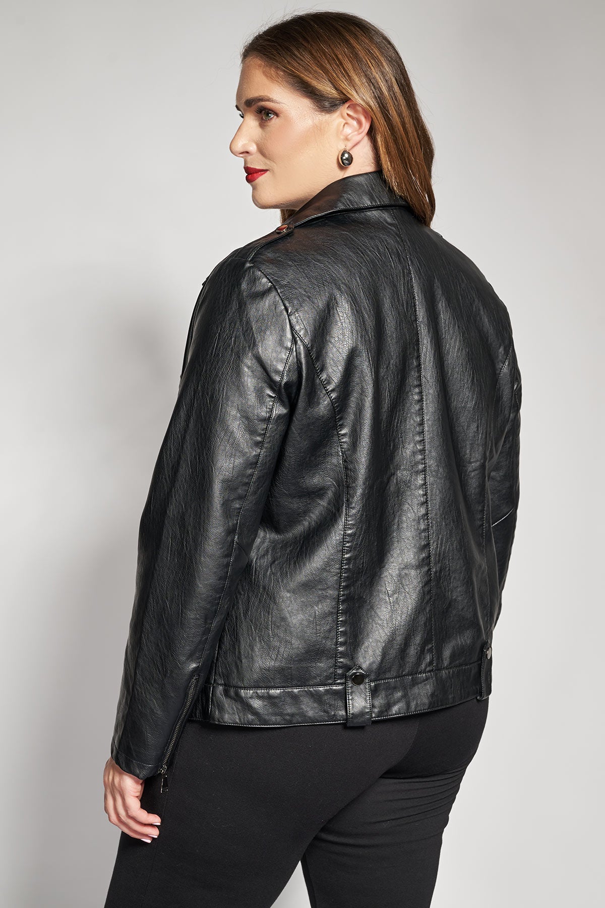 Biker style jacket in faux leather - Black