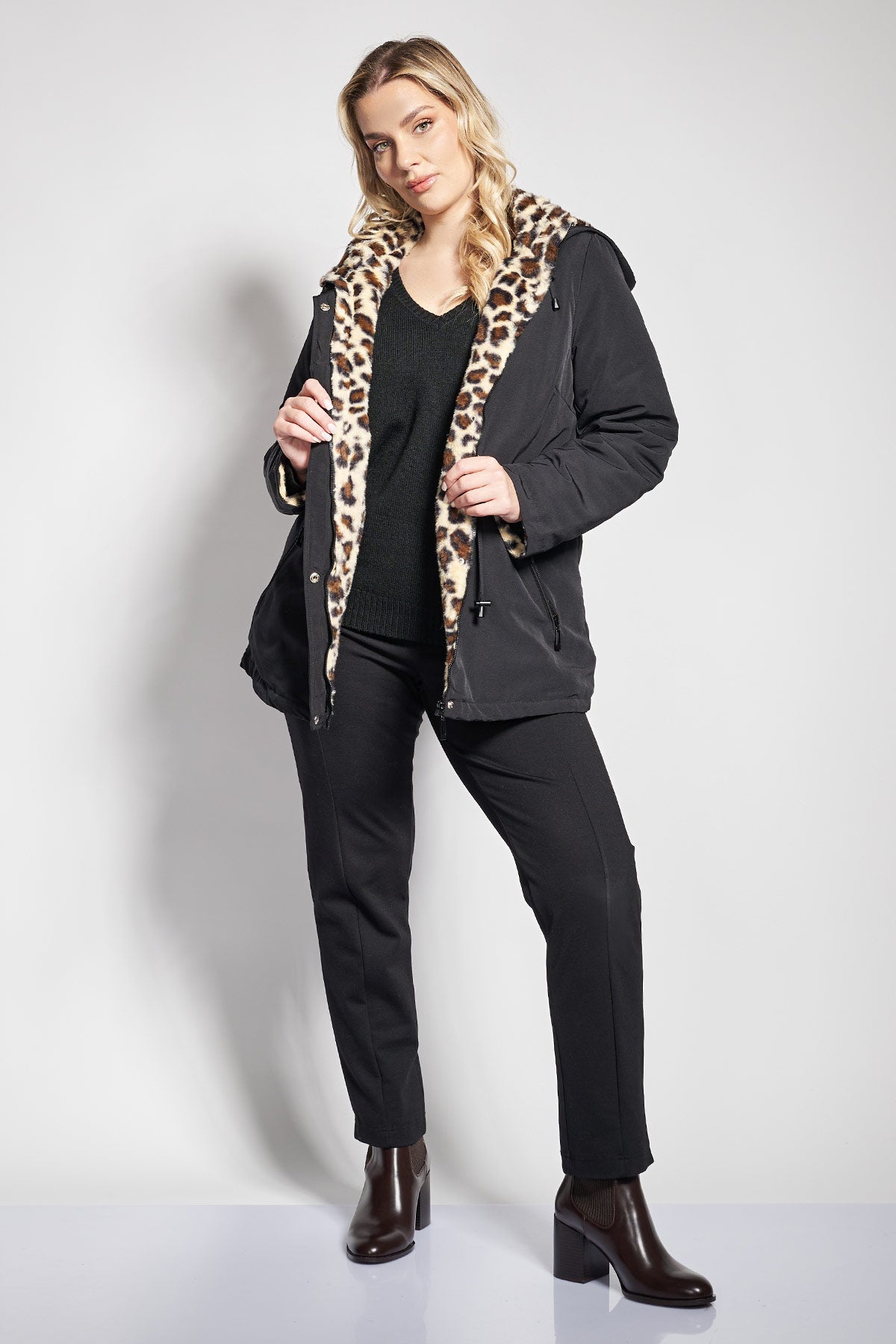 Jacket with leopard fur lining - Black