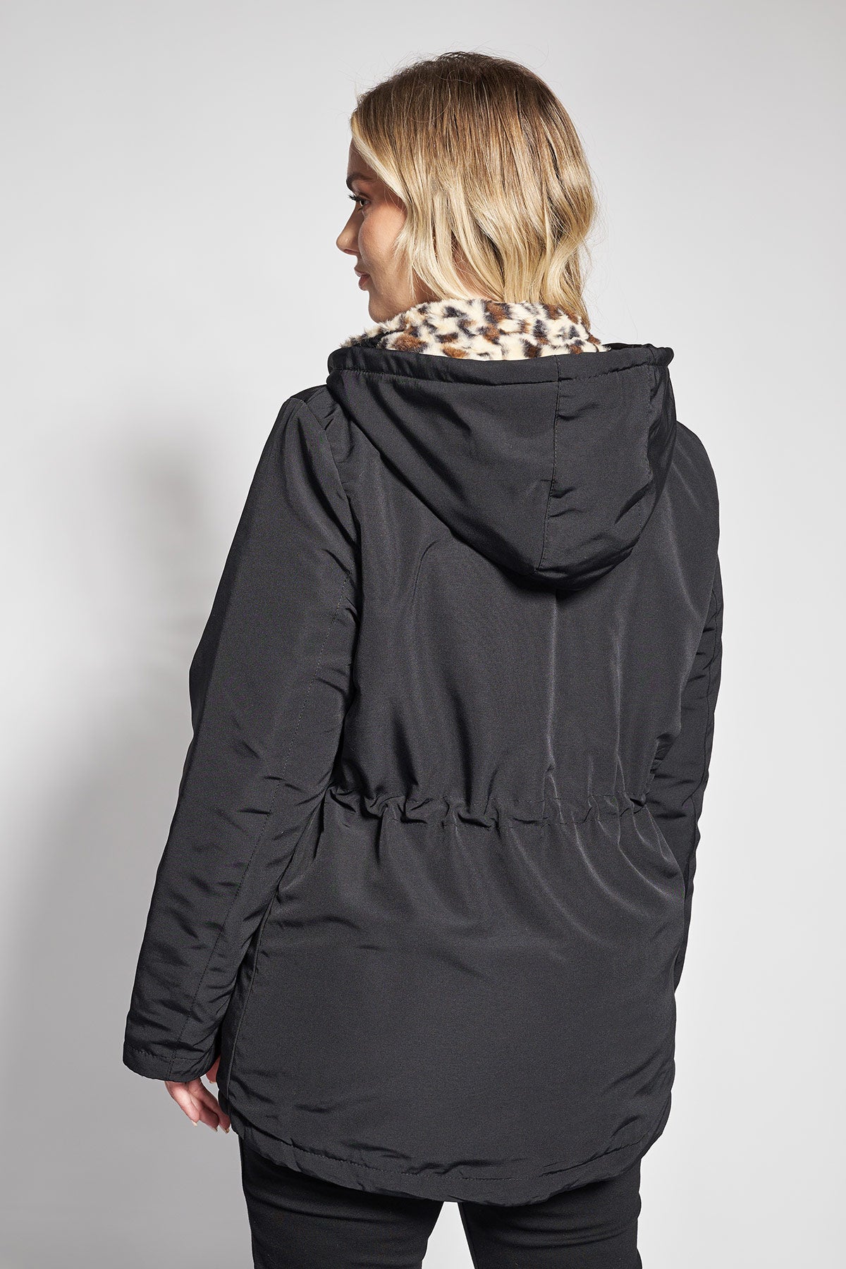 Jacket with leopard fur lining - Black