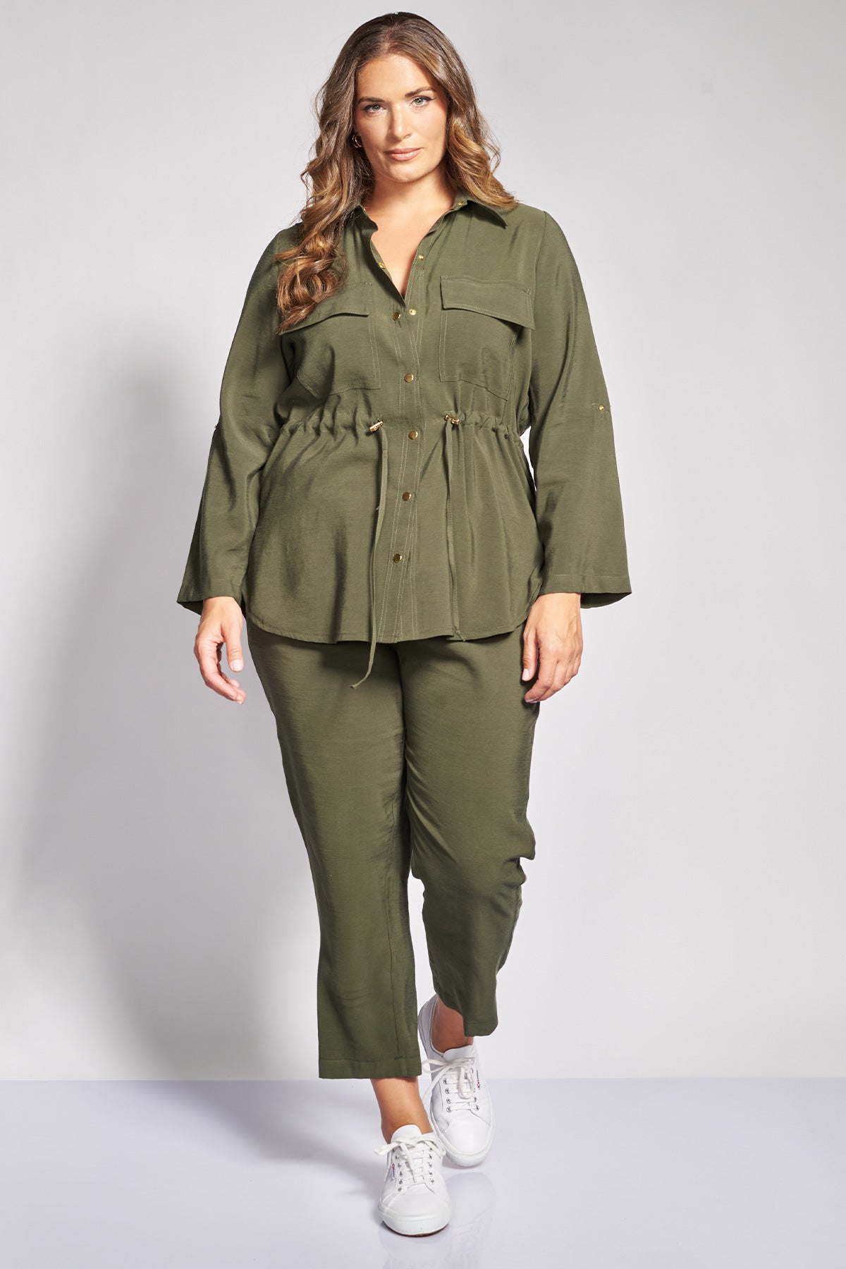 Overshirt πουκαμίσα twill με ρυθμιζόμενο κορδόνι - Χακί