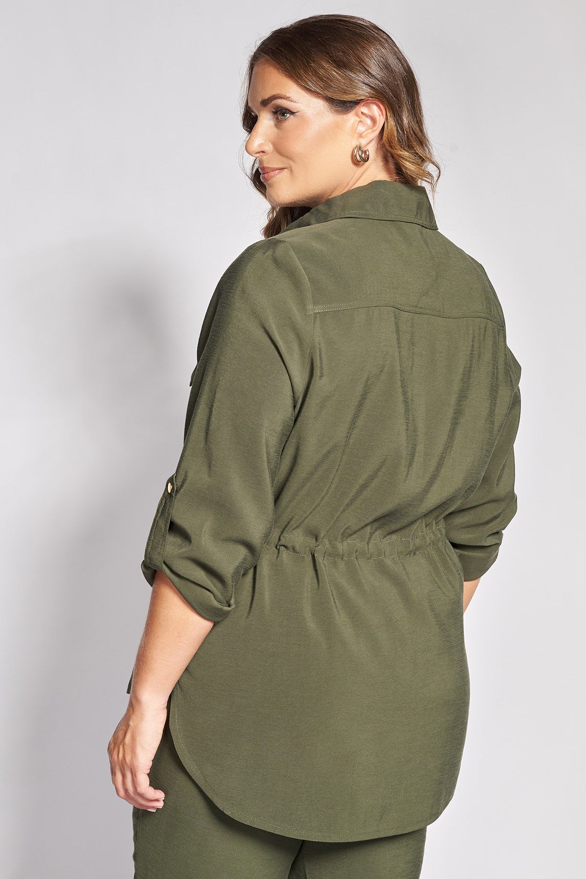Overshirt πουκαμίσα twill με ρυθμιζόμενο κορδόνι - Χακί