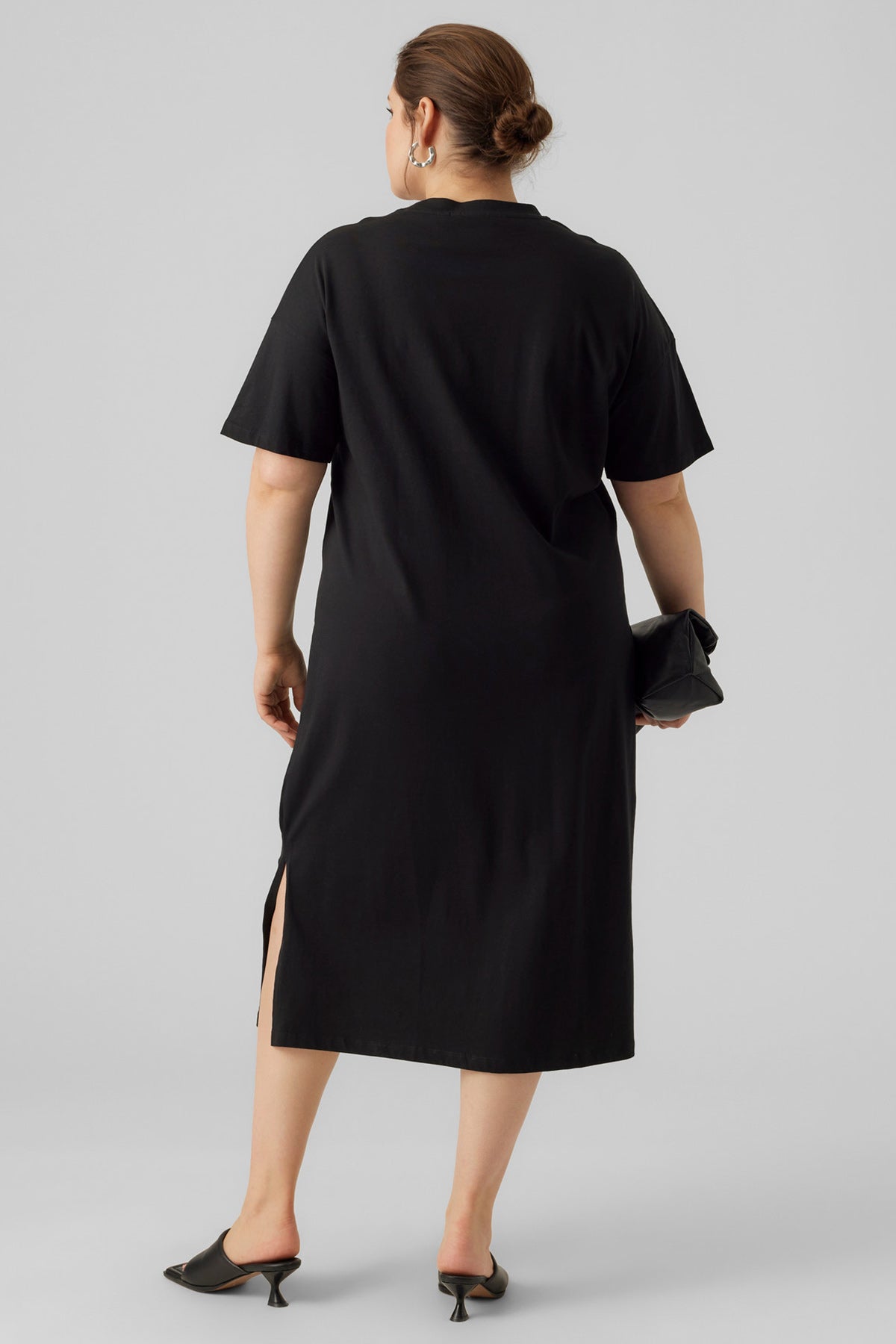 Oversized Μακρύ Φόρεμα T-Shirt με Πλαϊνά Σκισίματα VERO MODA - Μαύρο