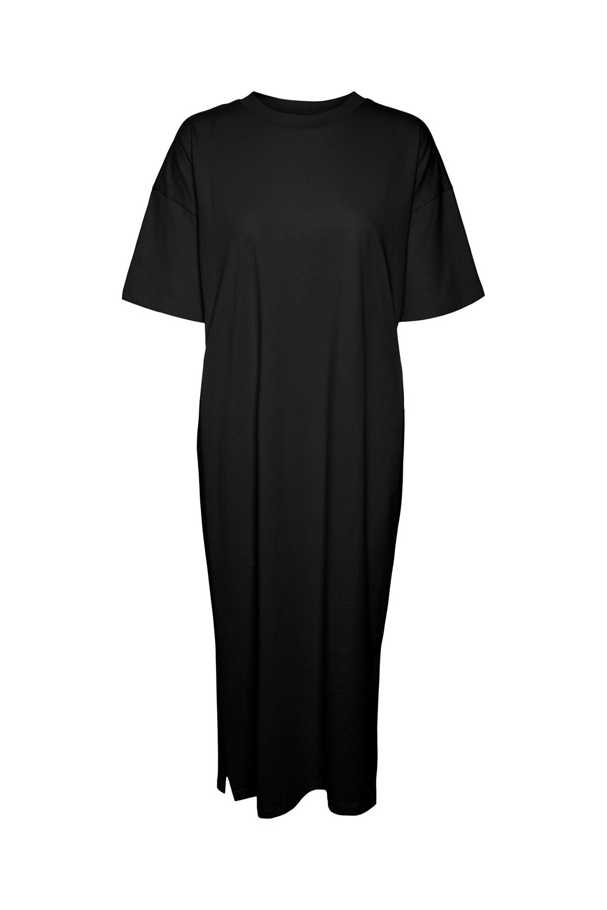 Oversized Μακρύ Φόρεμα T-Shirt με Πλαϊνά Σκισίματα VERO MODA - Μαύρο