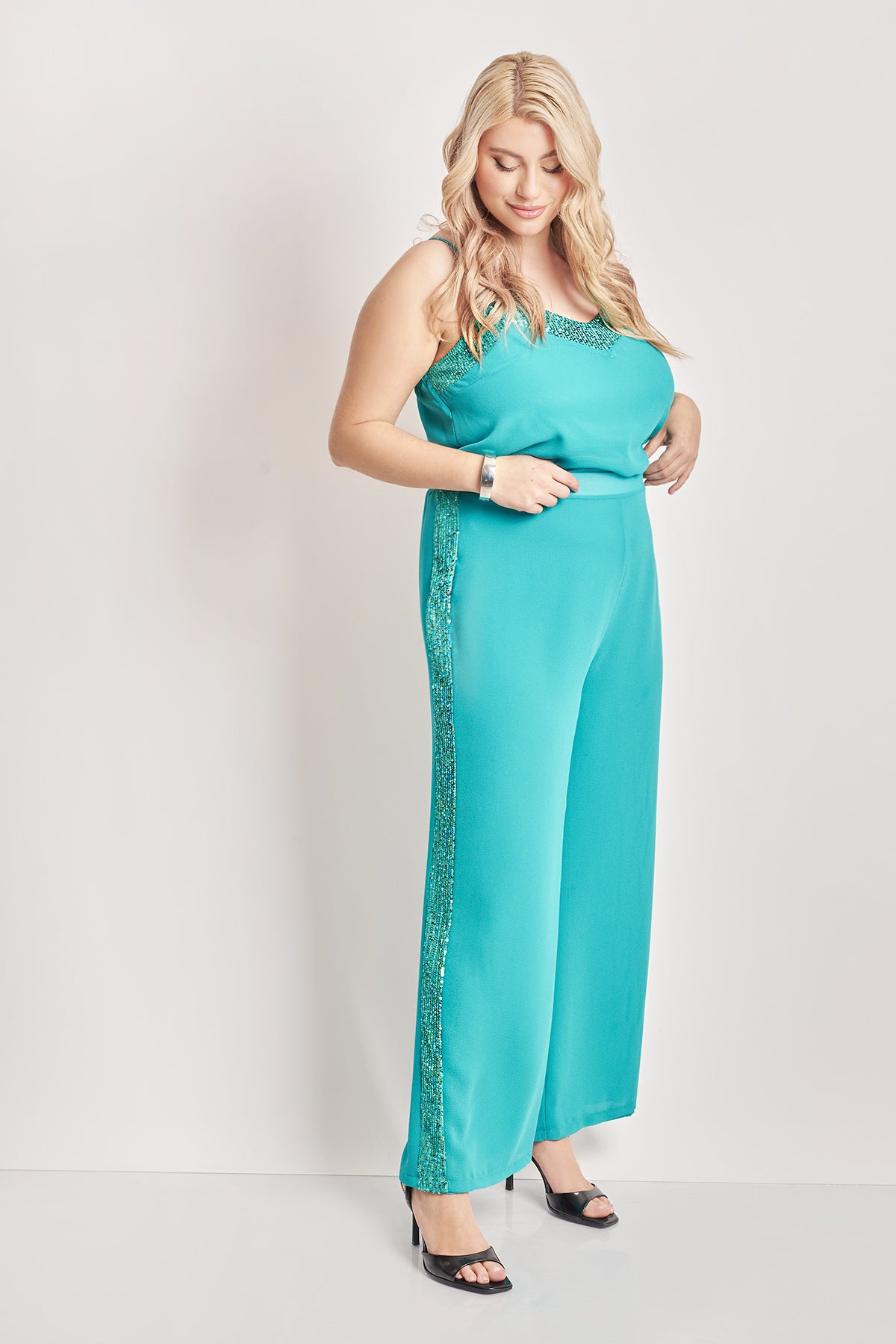 Wide leg evening trousers with sequins - Green