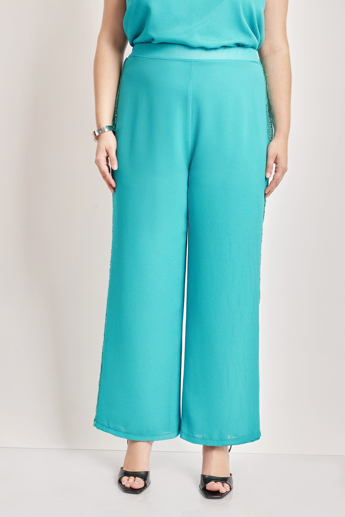 Wide leg evening trousers with sequins - Green
