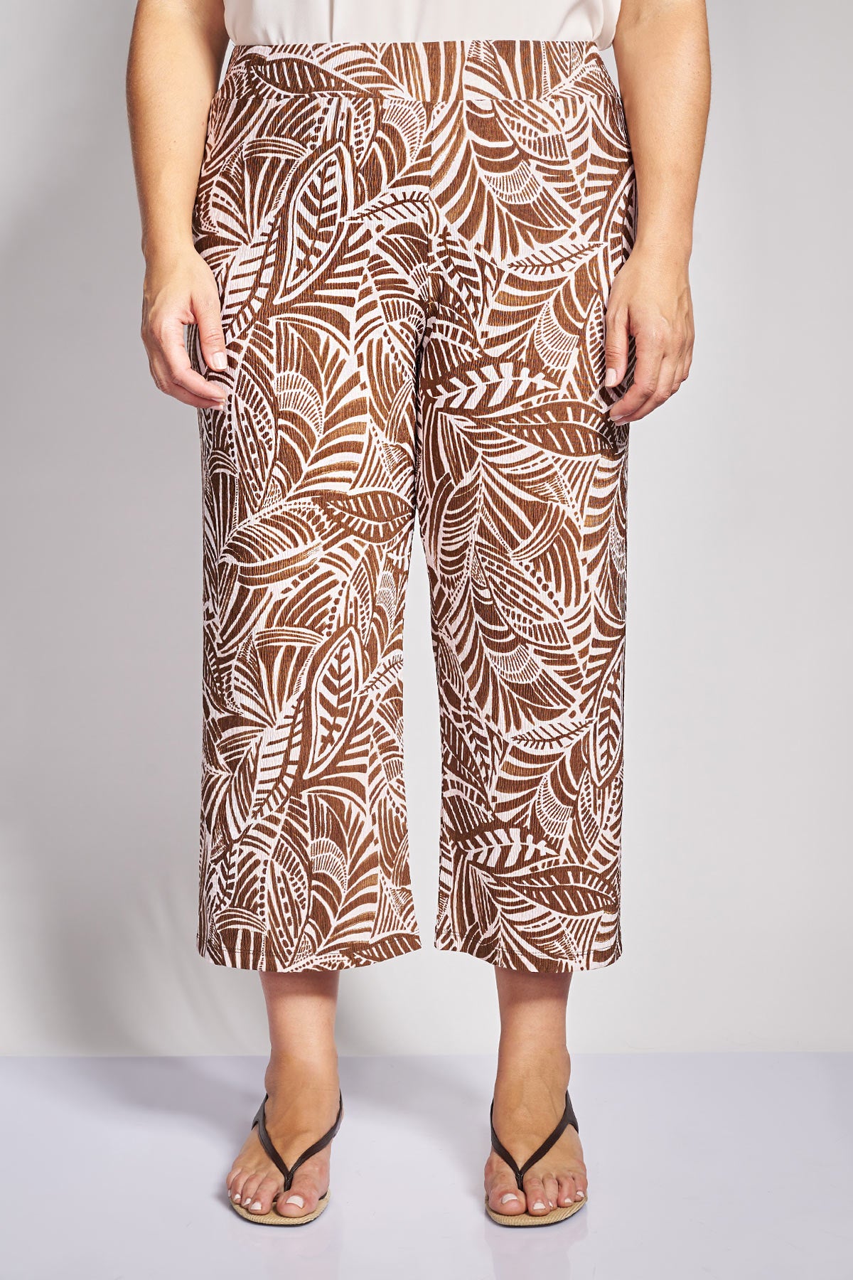 Παντελόνα ελαστική σε botanical print - Εκρού