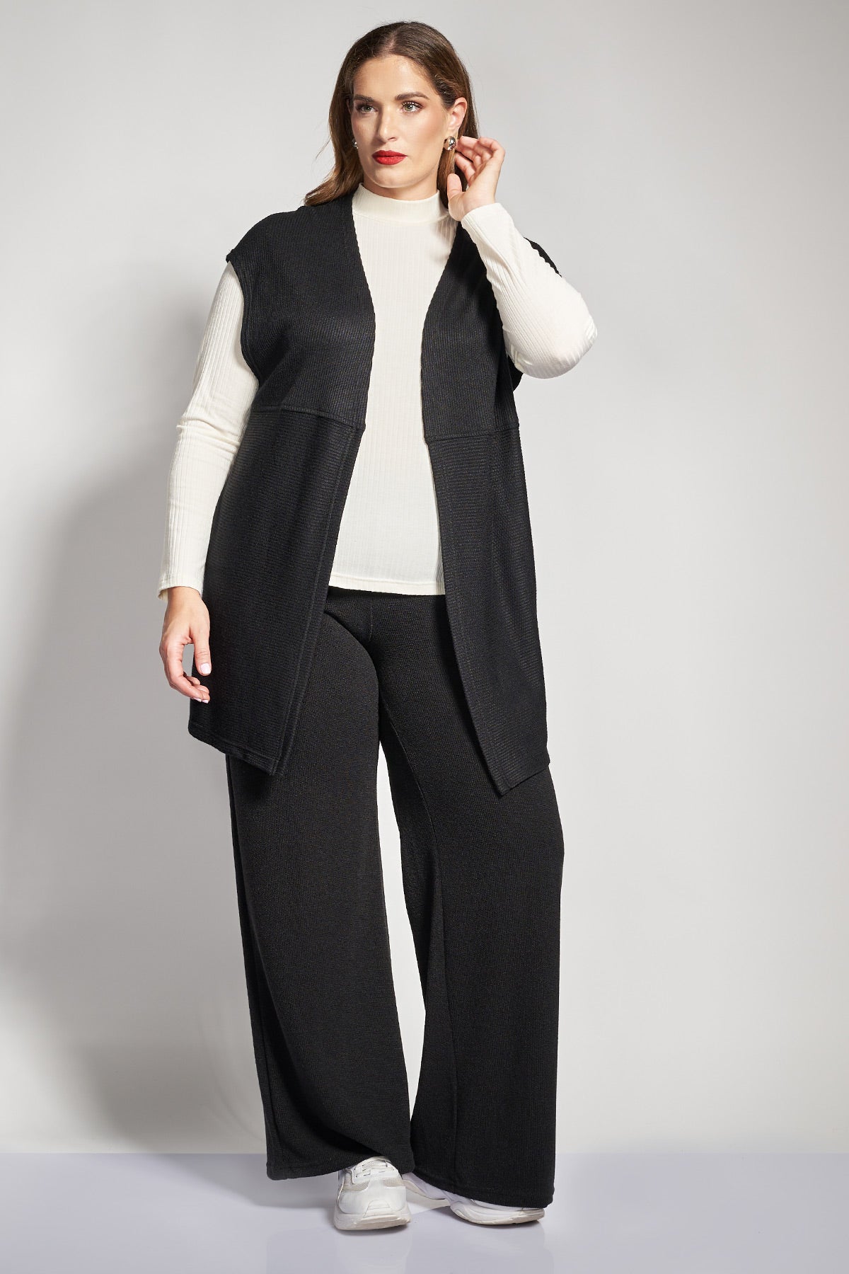 Knitted wide-leg trousers - Black