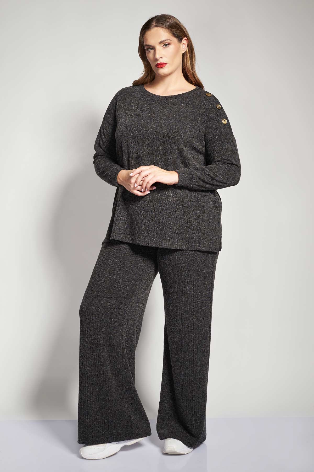 Knitted wide-leg trousers - Charcoal Grey