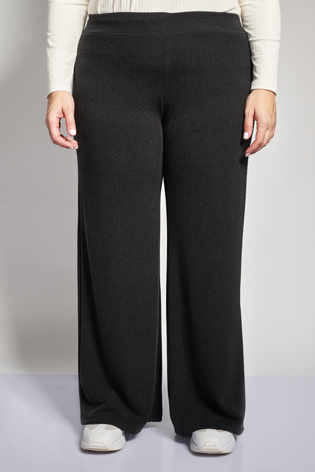Knitted wide-leg trousers - Black