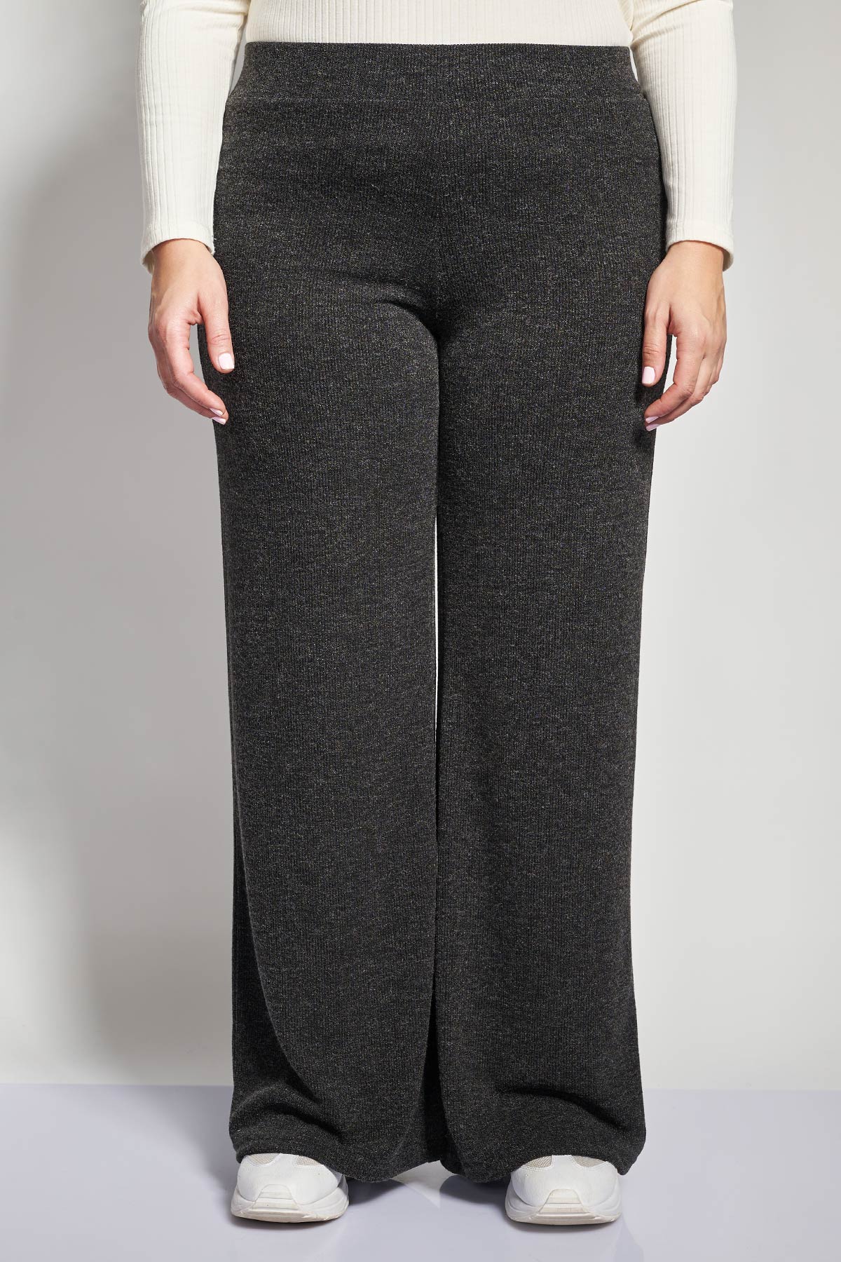 Knitted wide-leg trousers - Charcoal Grey