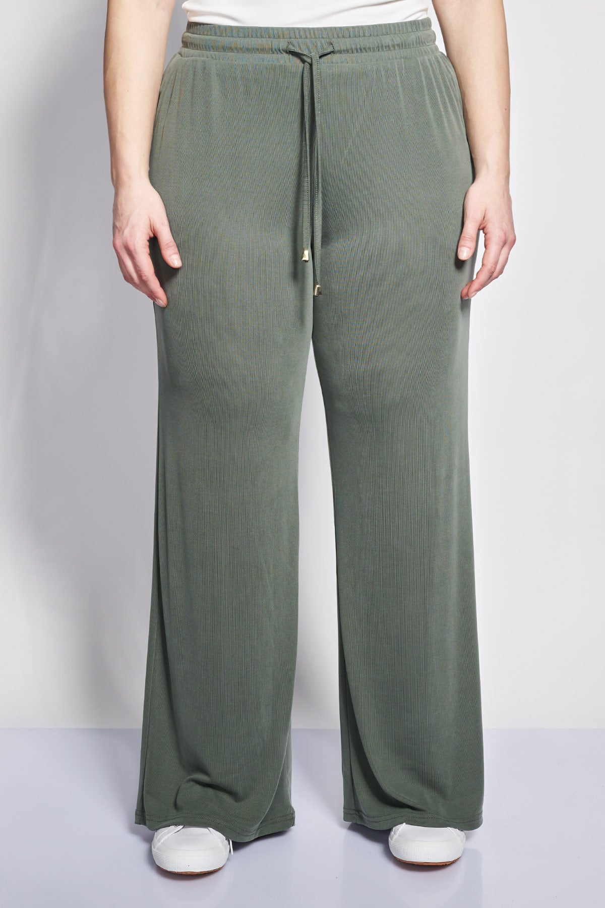 Ribbed Wide-Leg Cord Trousers - Khaki