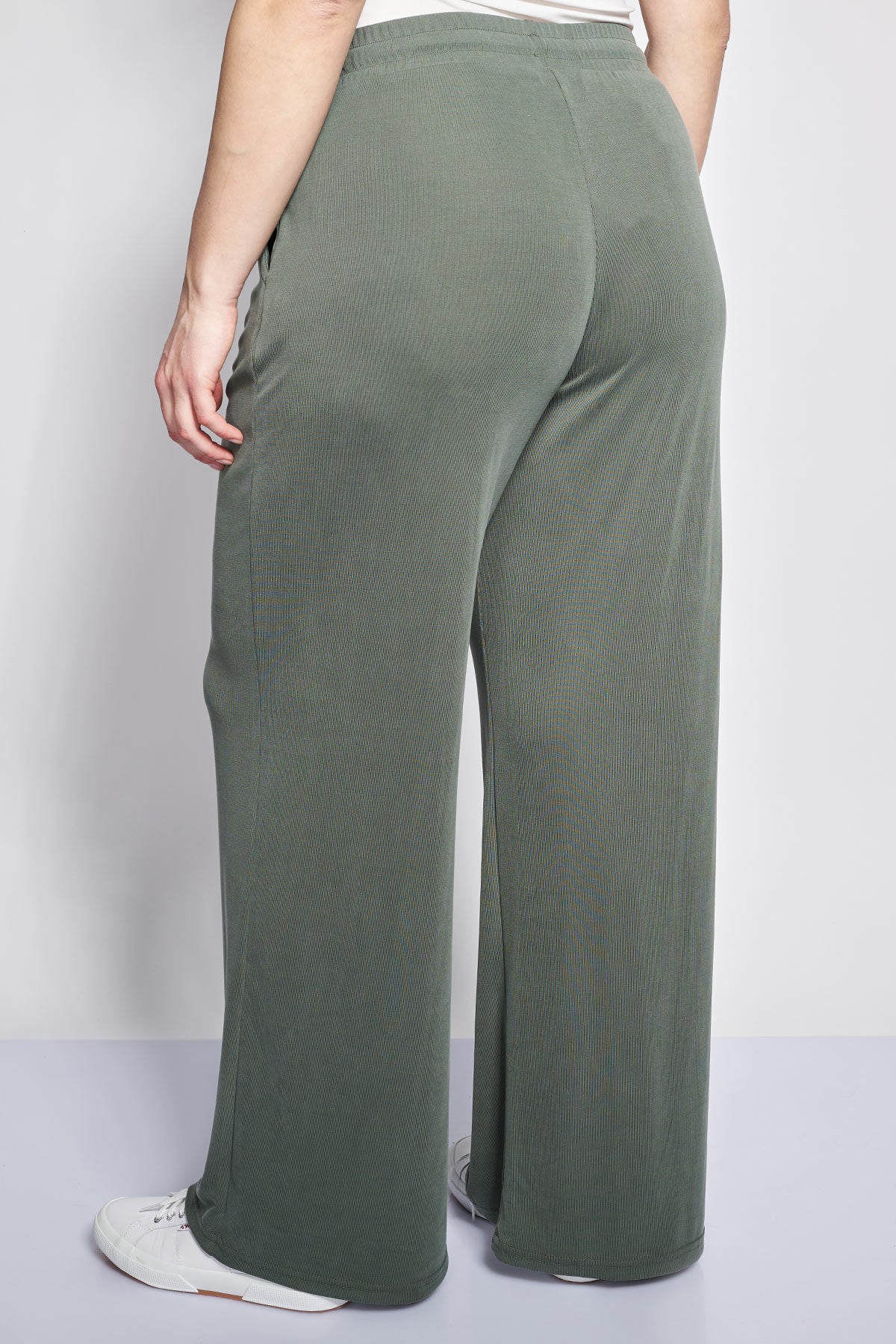 Ribbed Wide-Leg Cord Trousers - Khaki