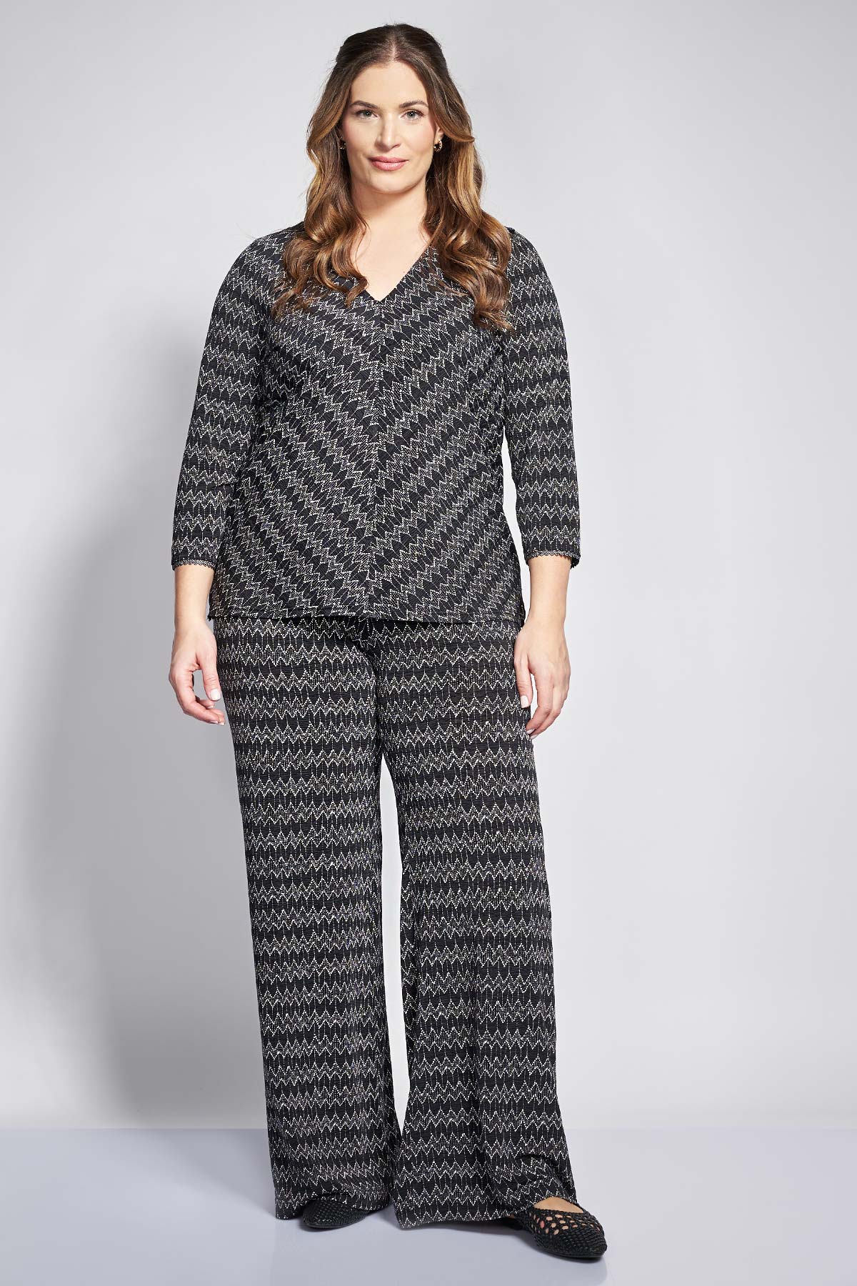Zigzag seersucker wide leg trousers - Black
