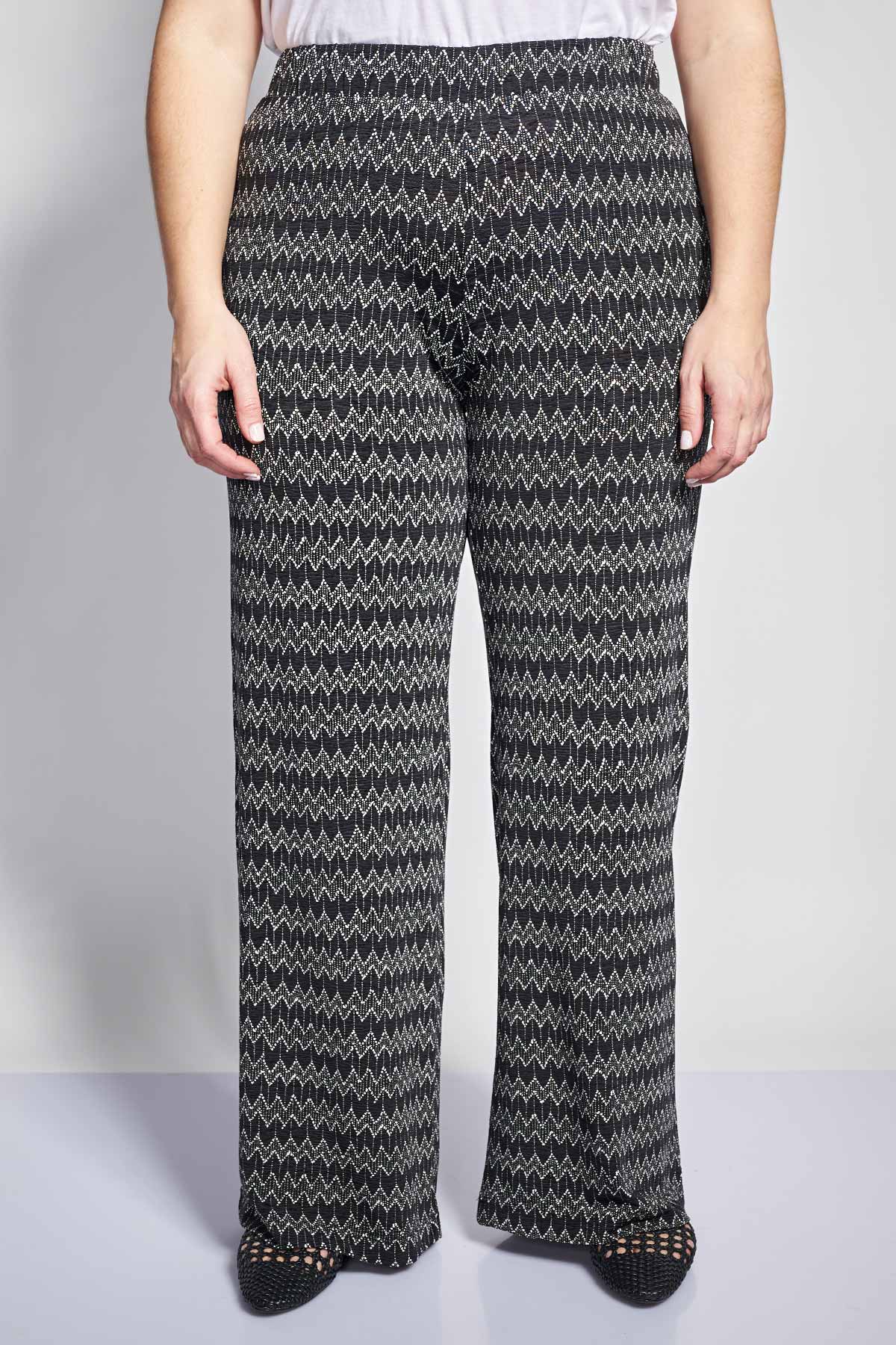Zigzag seersucker wide leg trousers - Black