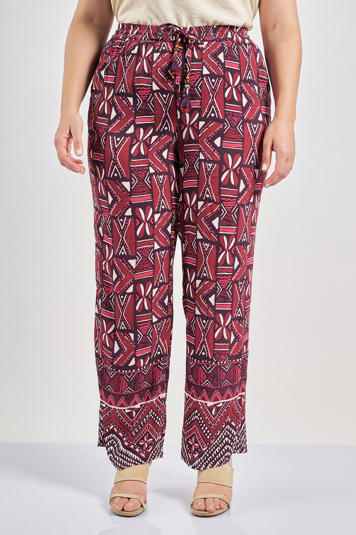 Viscose trousers in ethnic tribal print - Bordeaux