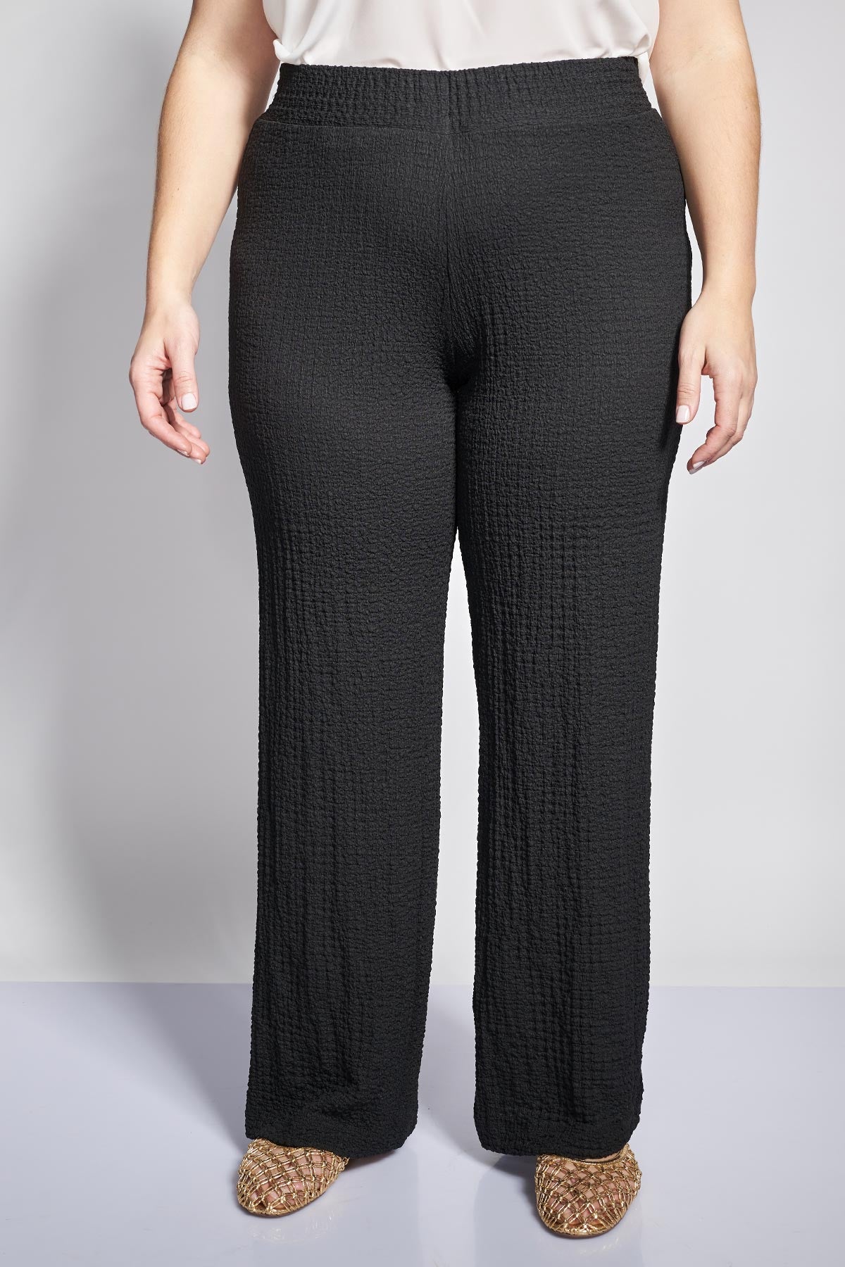 Seersucker jersey wide leg trousers - Black