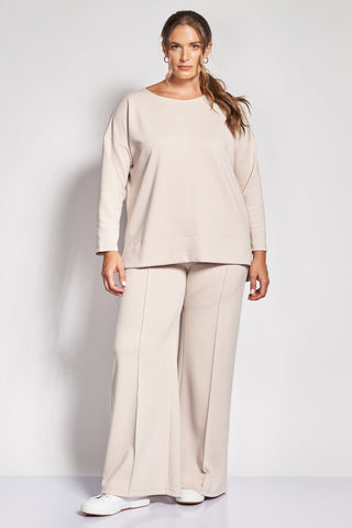Wide-leg sweatpants with pintuck detail, in soft-touch scuba fabric. - Beige