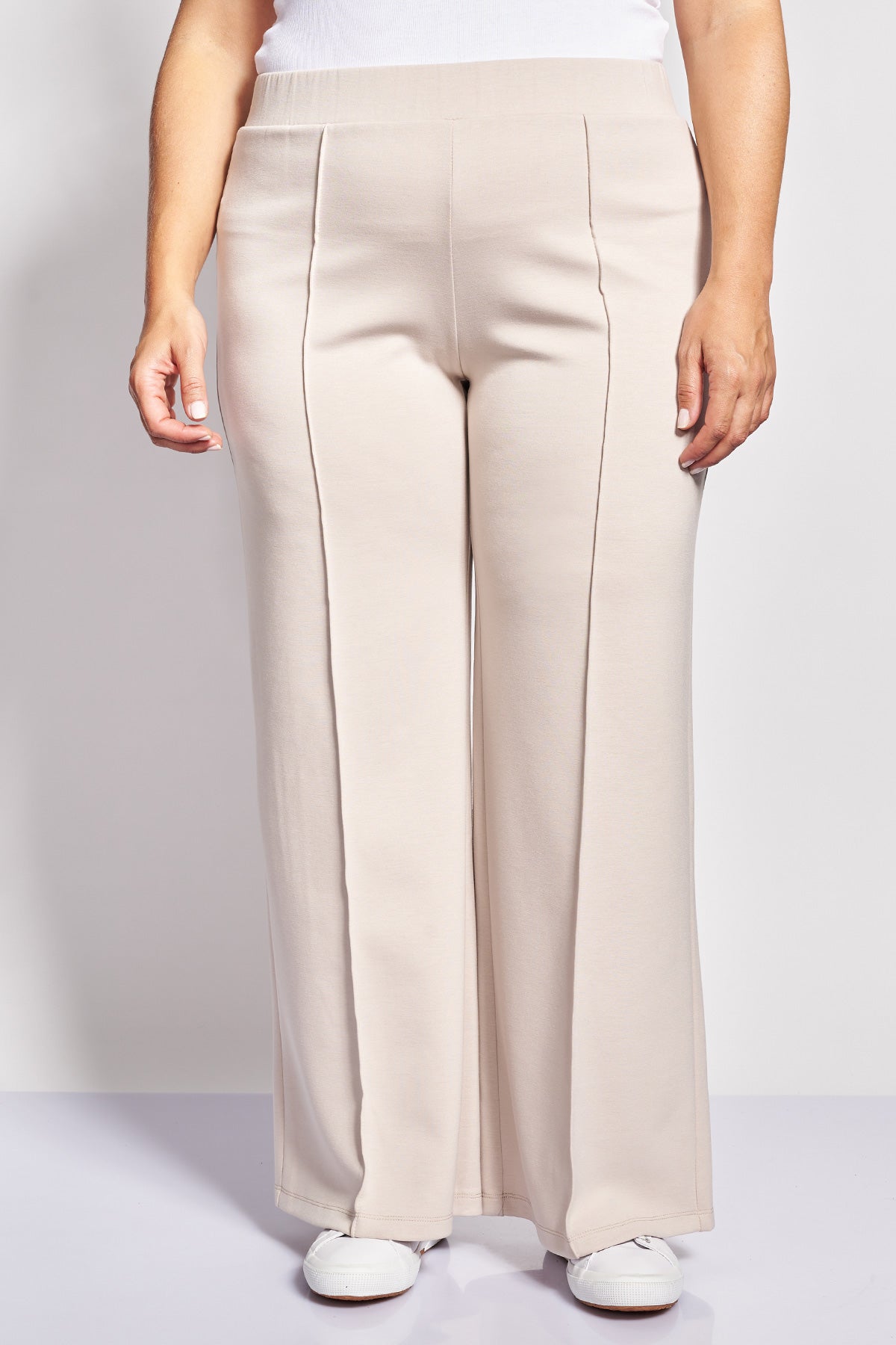 Παντελόνι φόρμας wide leg με νερβίρ scuba soft touch - Μπεζ