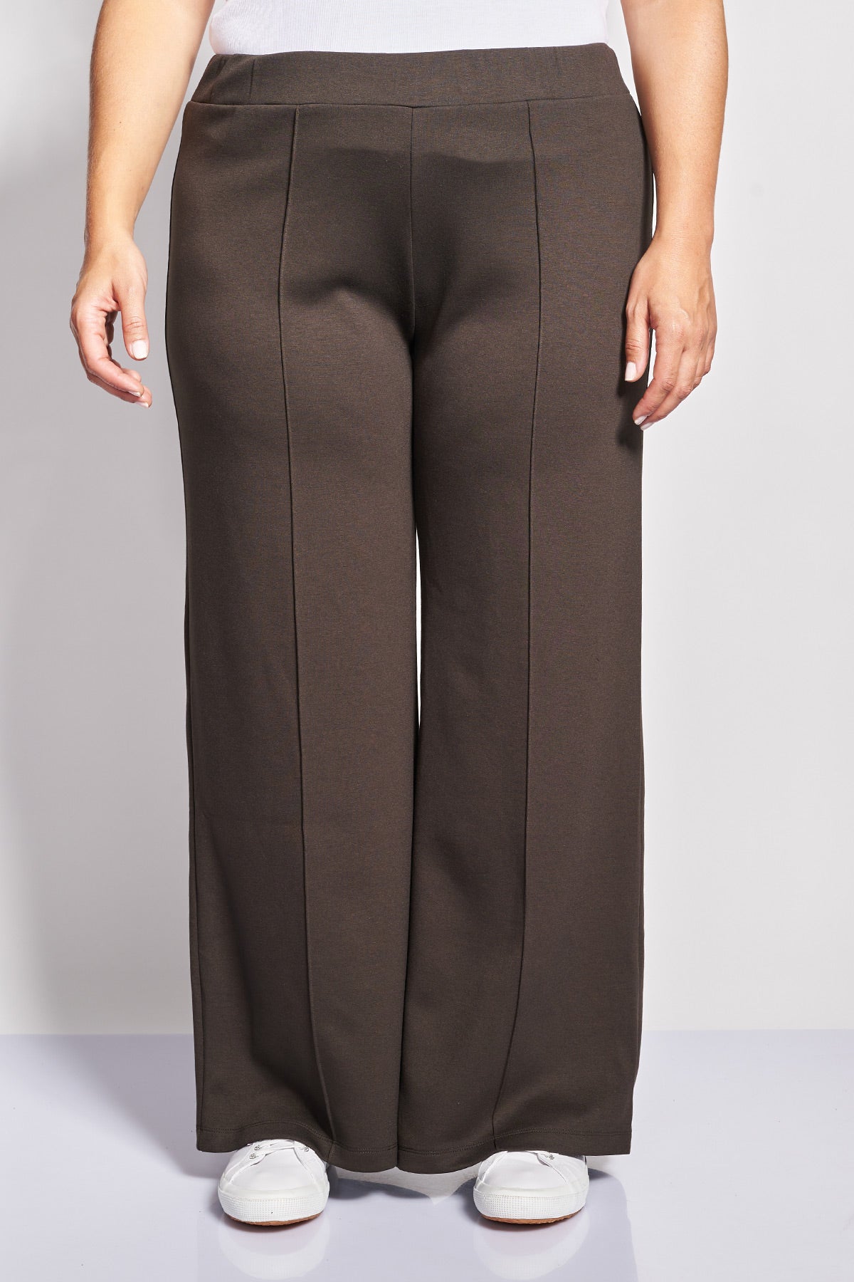Παντελόνι φόρμας wide leg με νερβίρ scuba soft touch - Καφέ